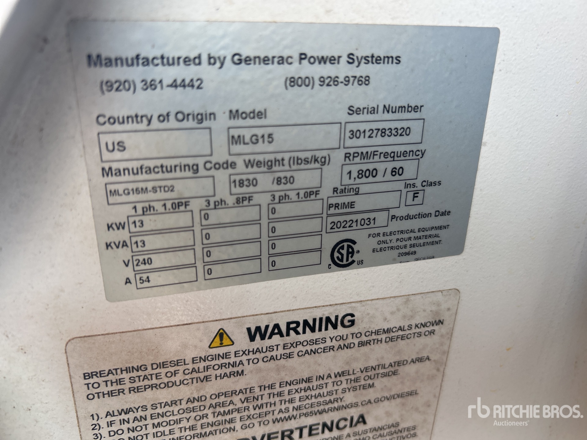 General Appearance with Serial Number / VIN