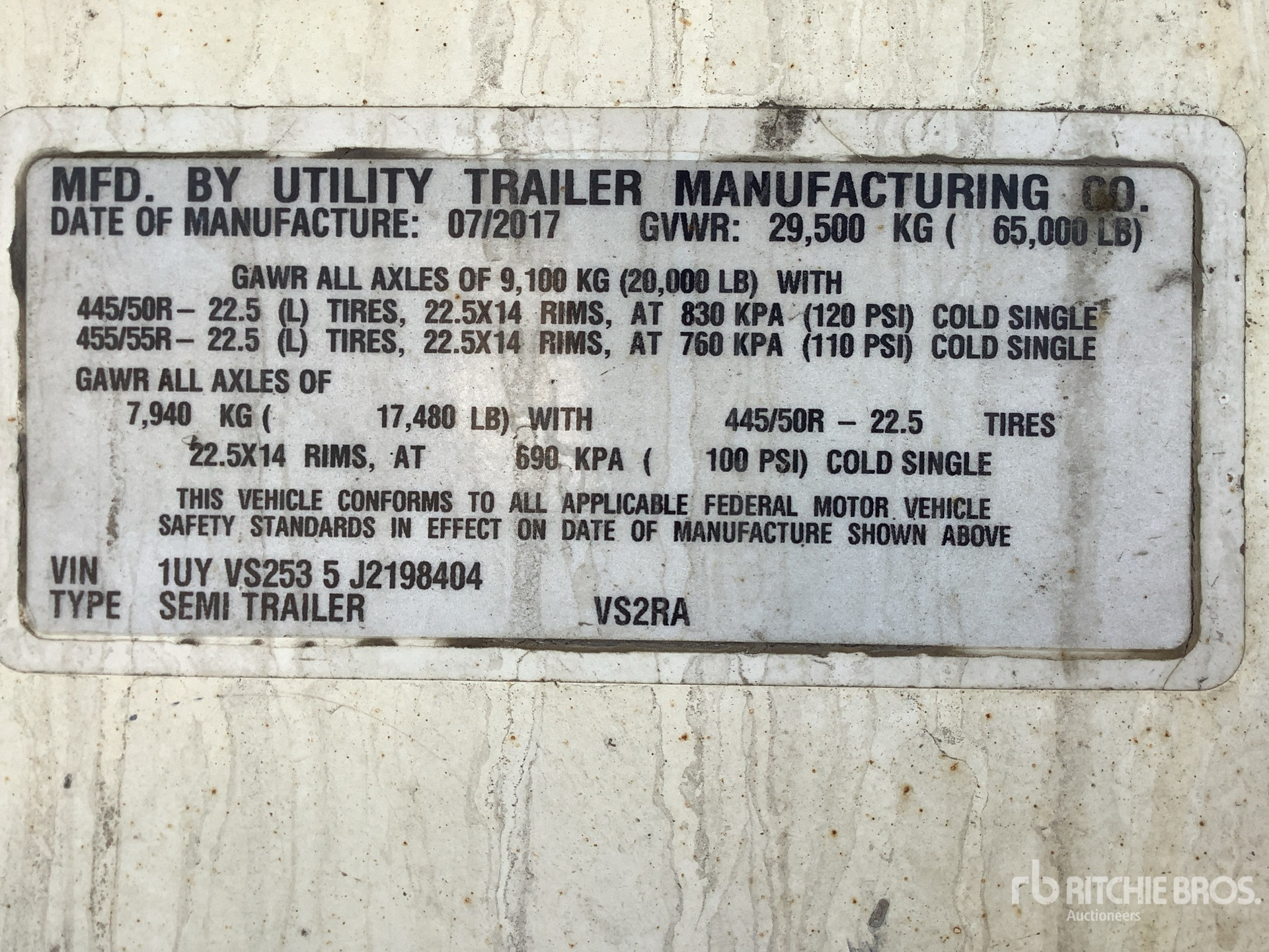 General Appearance with Serial Number / VIN