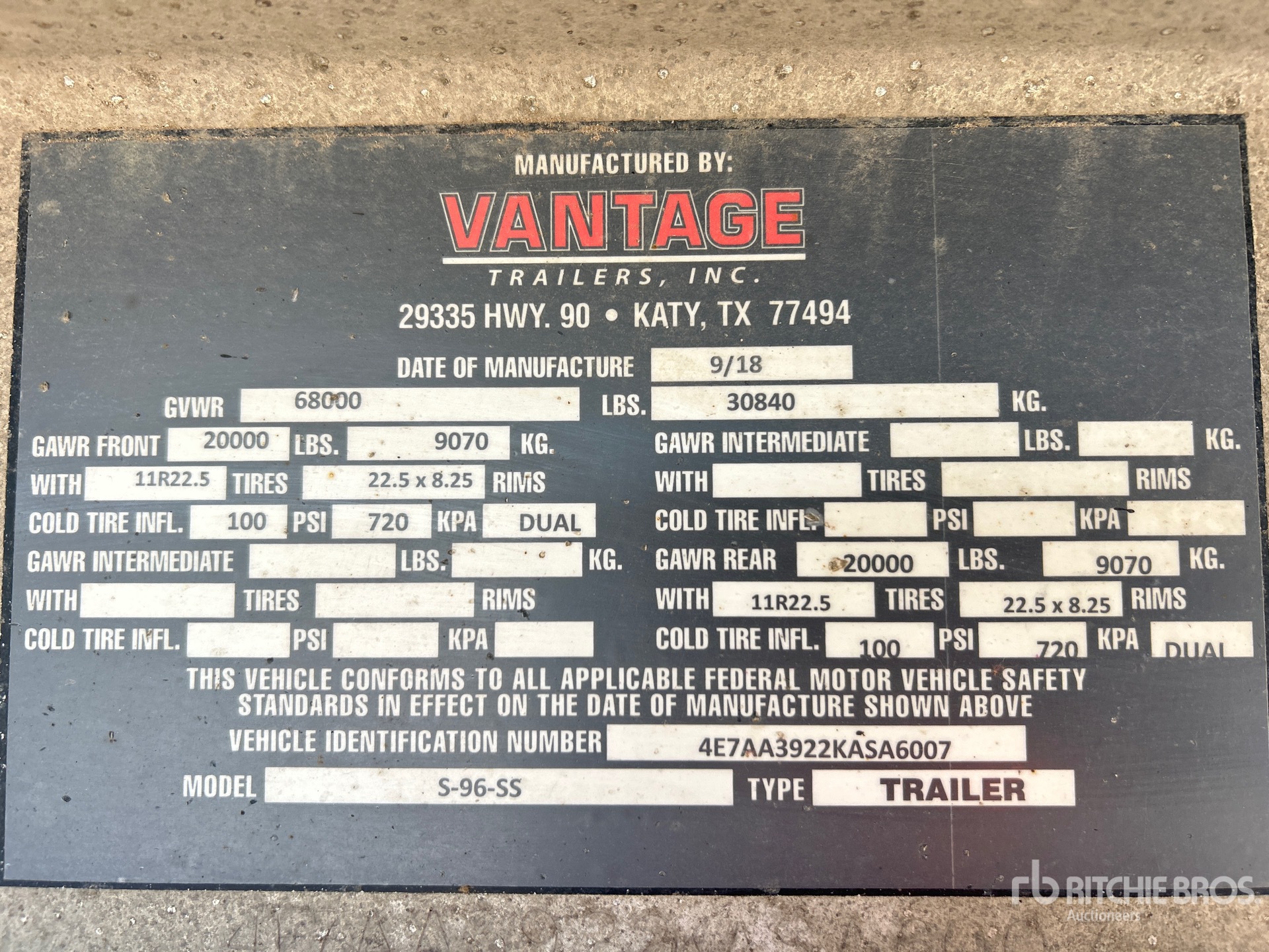 General Appearance with Serial Number / VIN