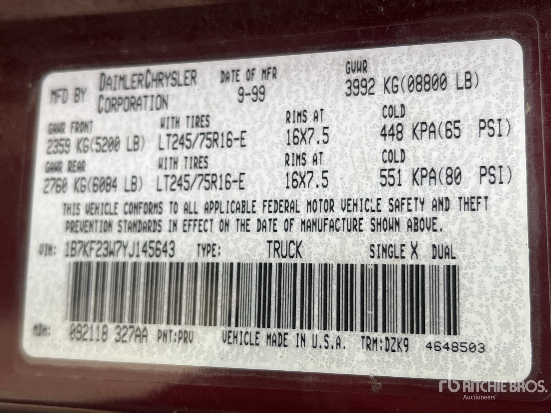 General Appearance with Serial Number / VIN