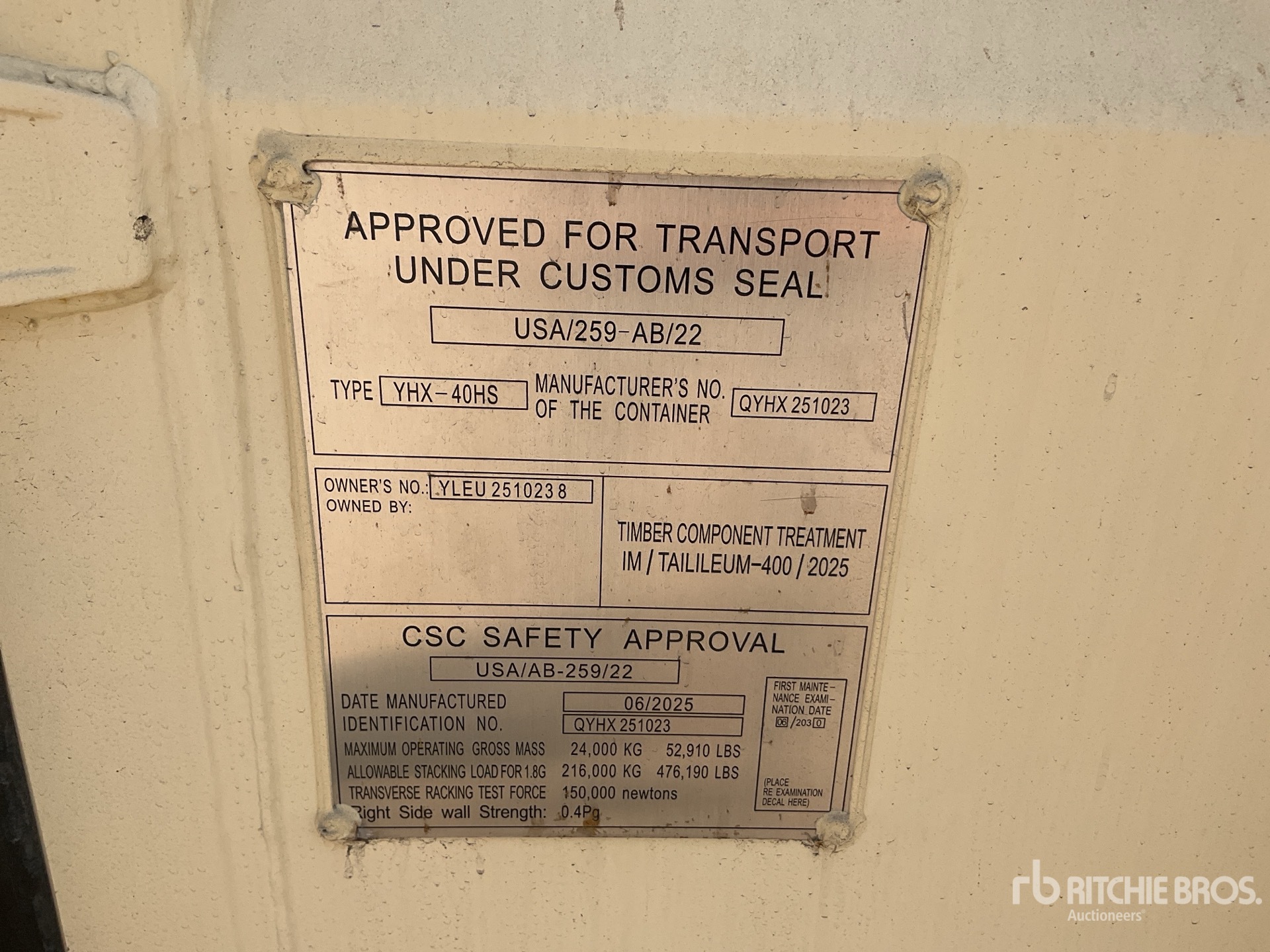 General Appearance with Serial Number / VIN