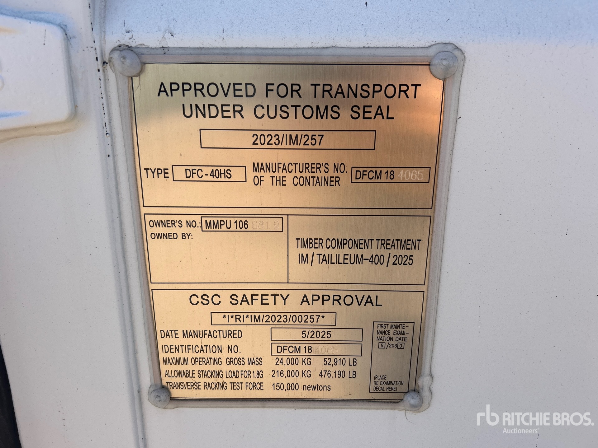 General Appearance with Serial Number / VIN