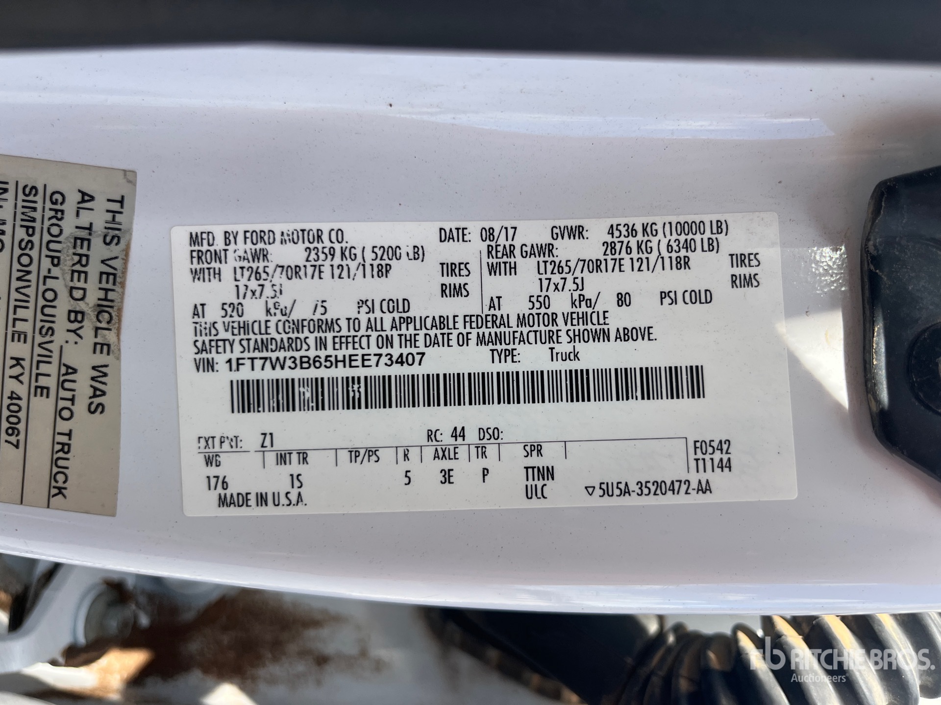 General Appearance with Serial Number / VIN