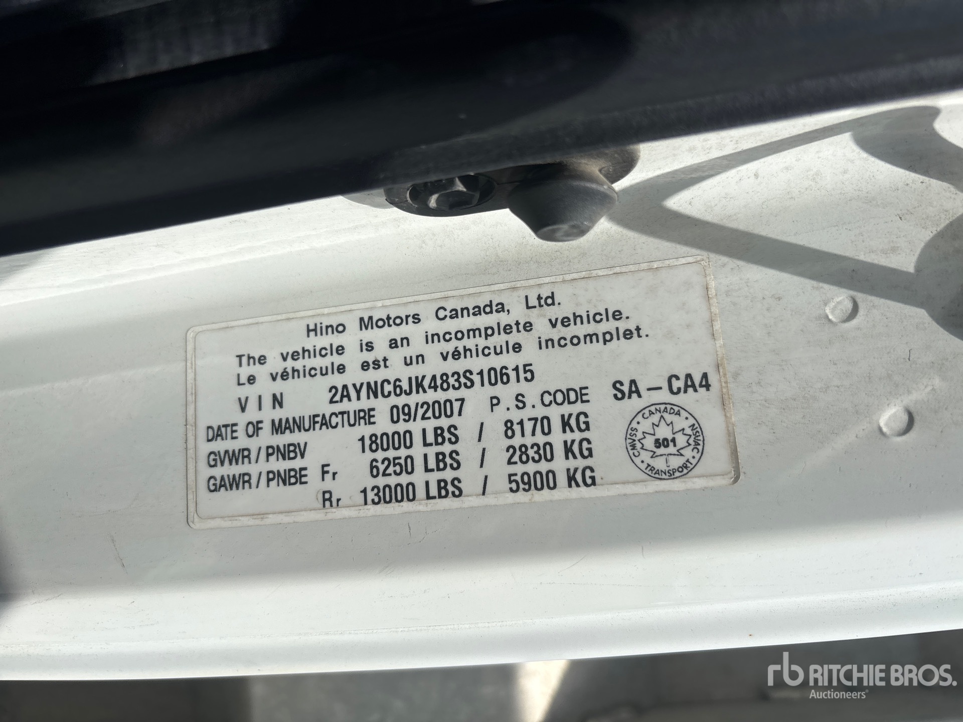 General Appearance with Serial Number / VIN
