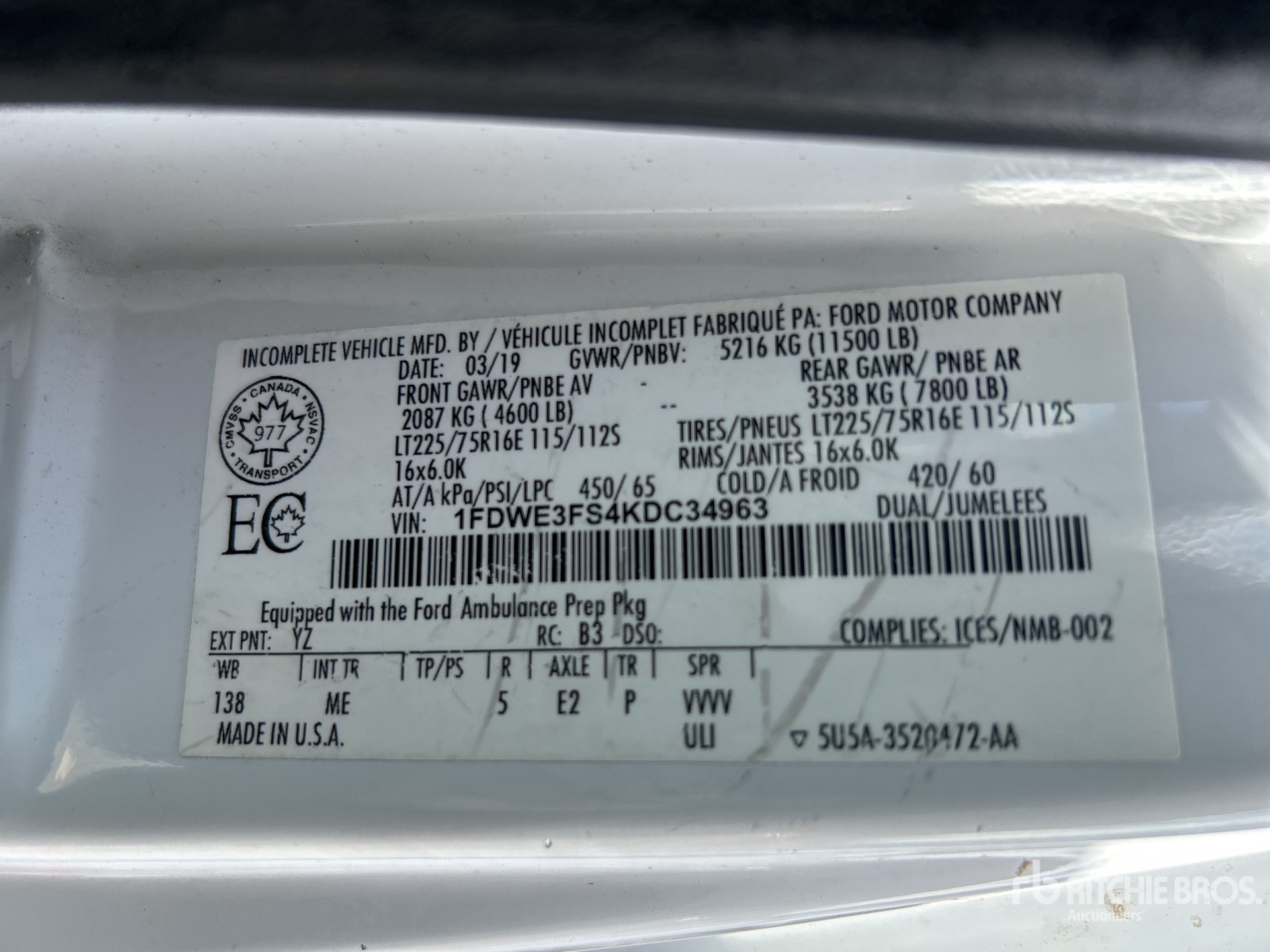 General Appearance with Serial Number / VIN