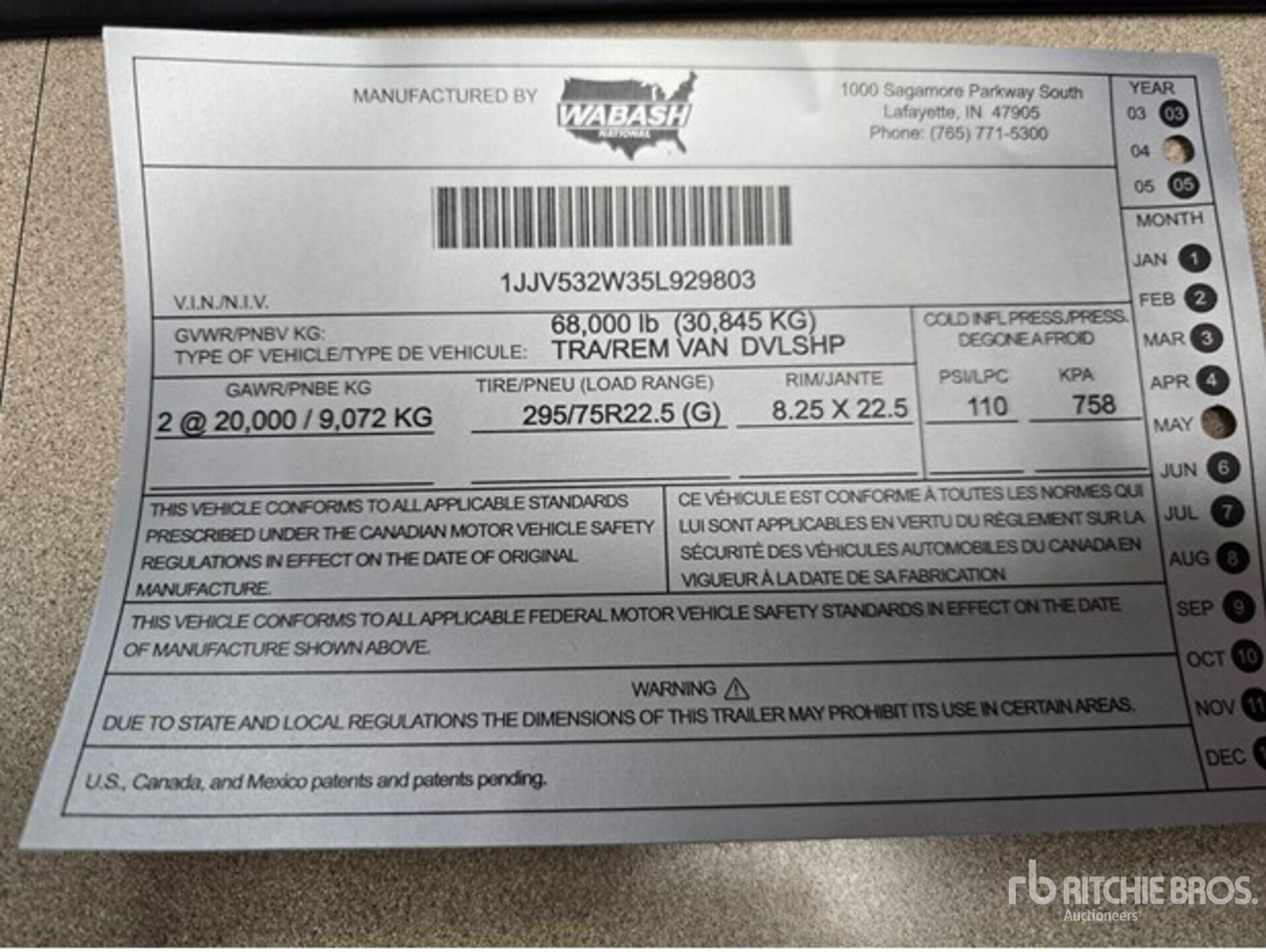 General Appearance with Serial Number / VIN