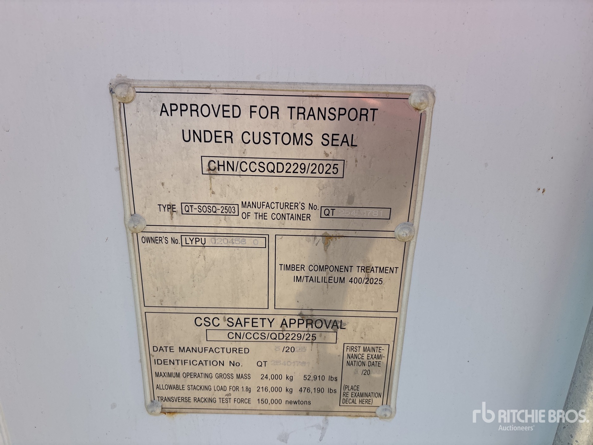 General Appearance with Serial Number / VIN
