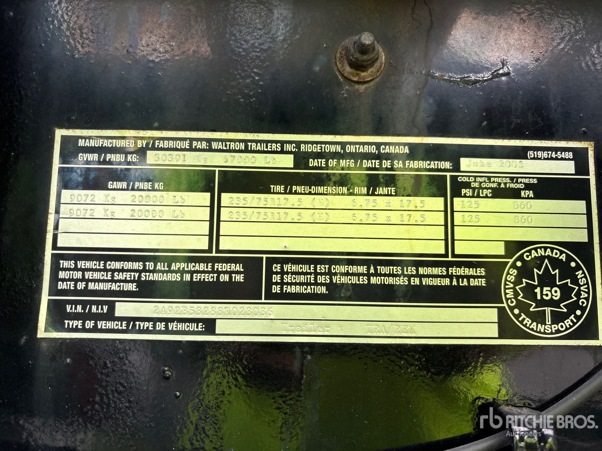 General Appearance with Serial Number / VIN