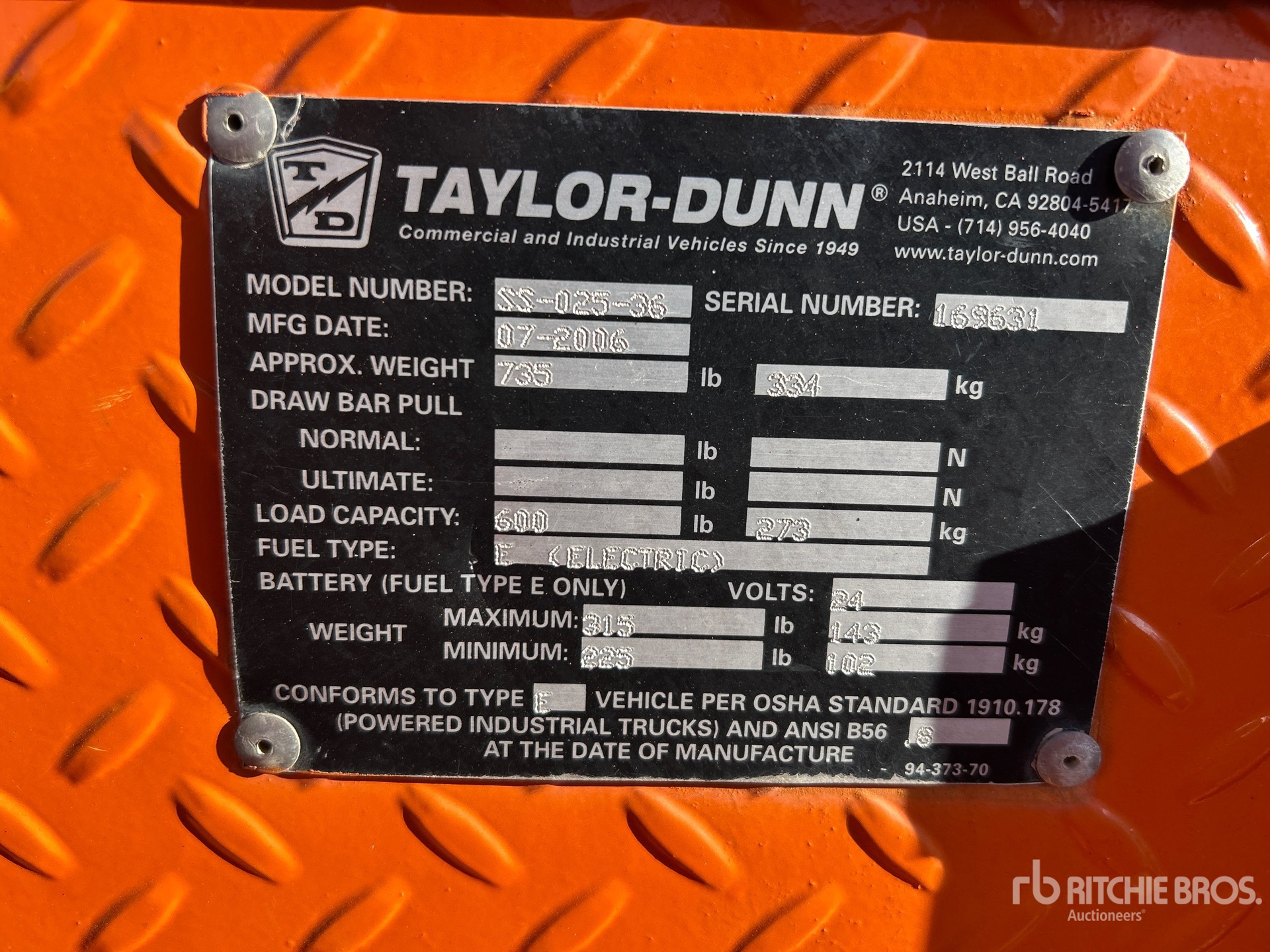 General Appearance with Serial Number / VIN
