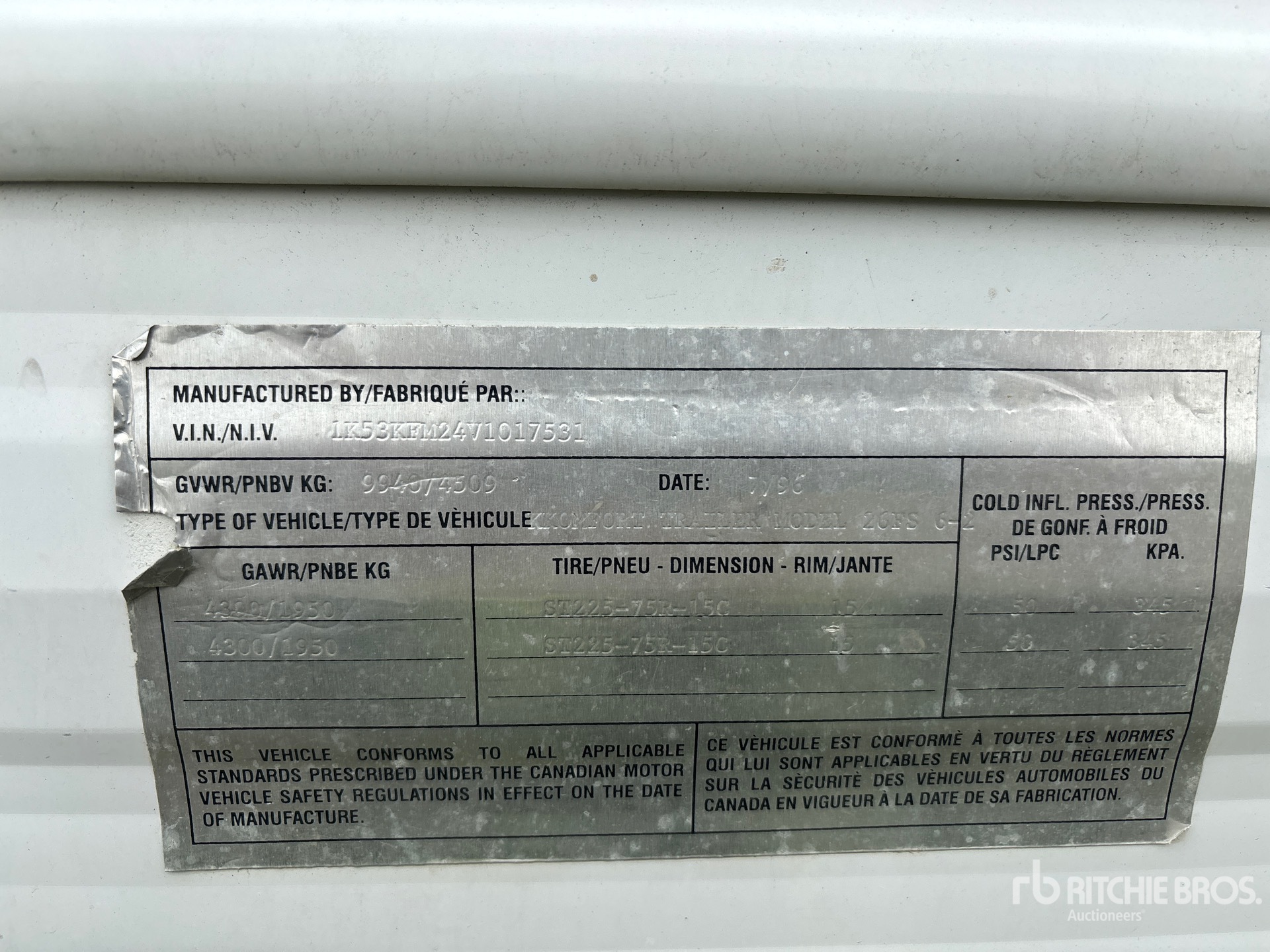 General Appearance with Serial Number / VIN