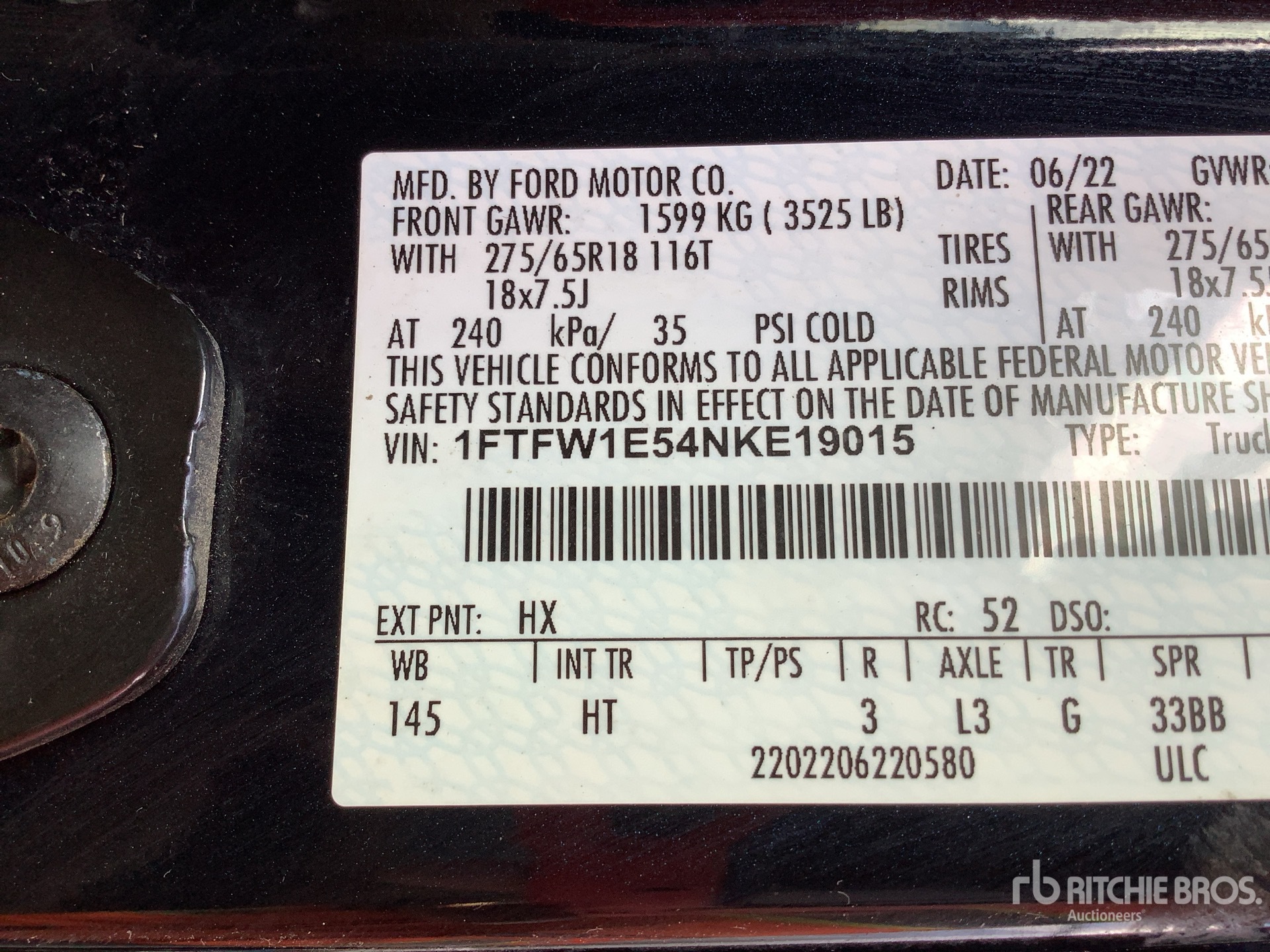 General Appearance with Serial Number / VIN