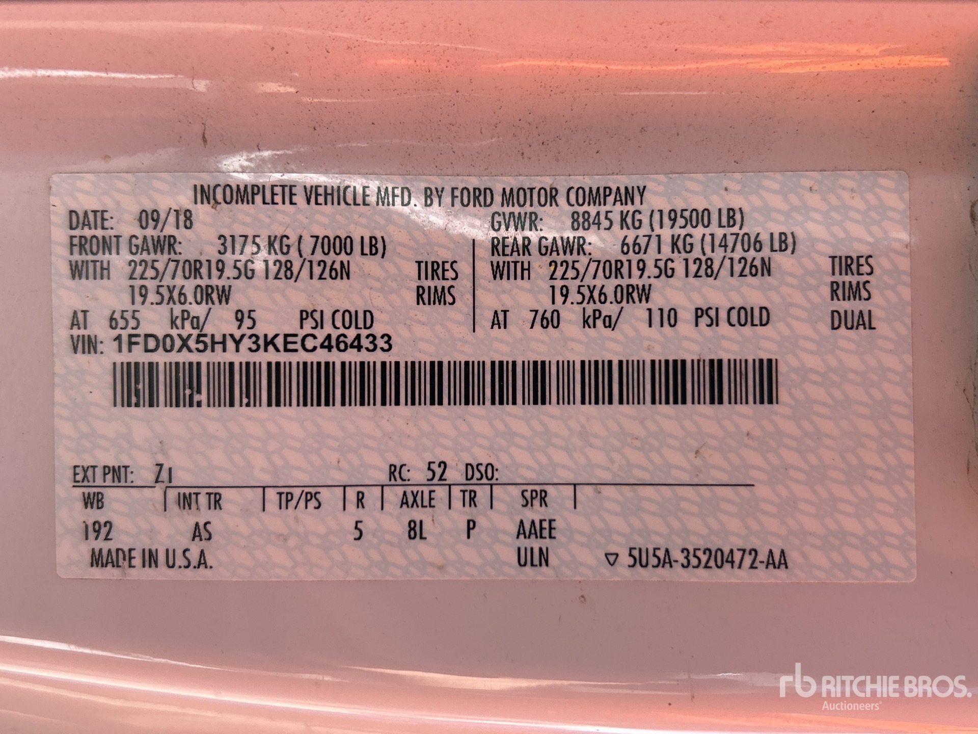 General Appearance with Serial Number / VIN