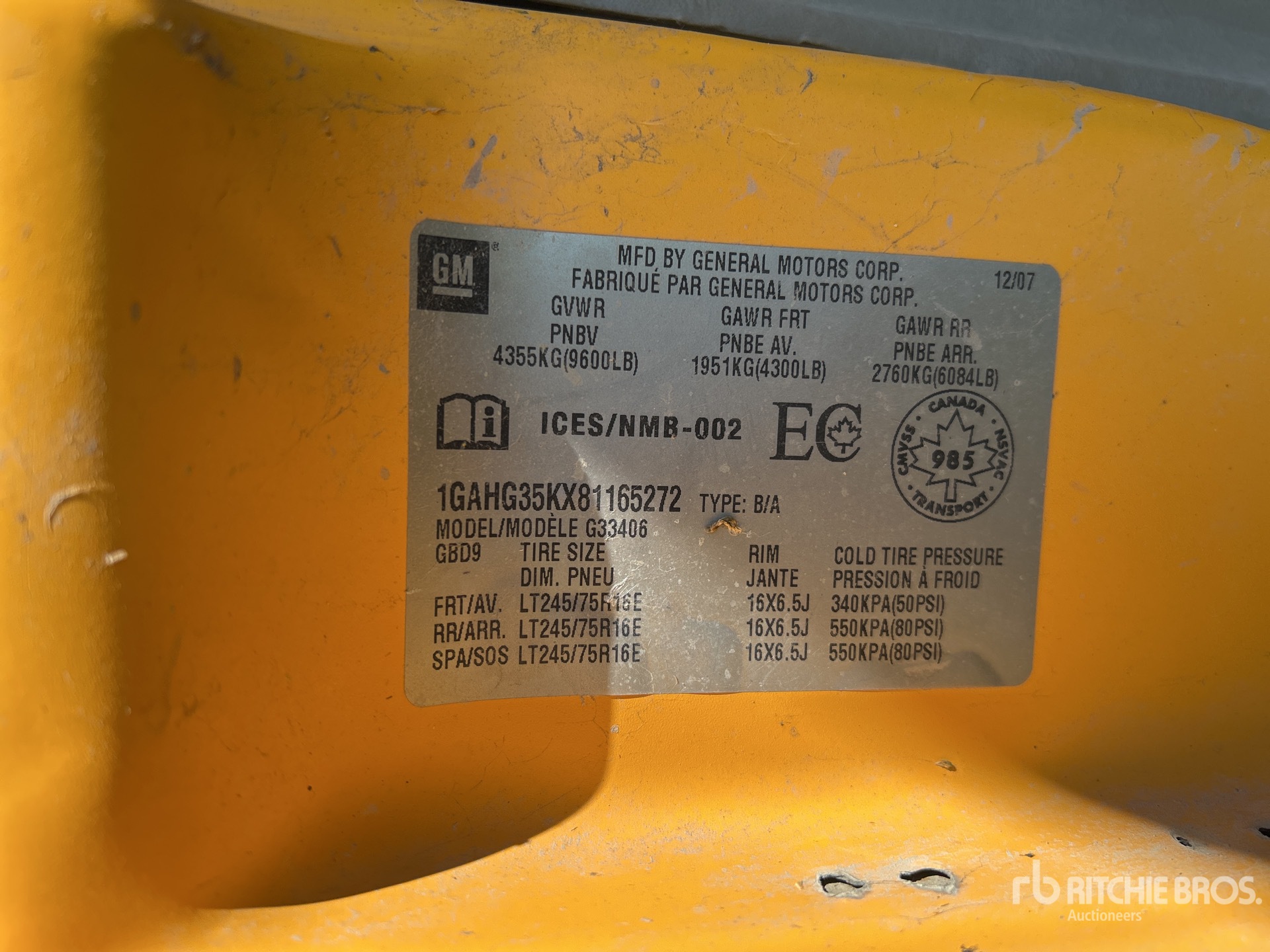 General Appearance with Serial Number / VIN