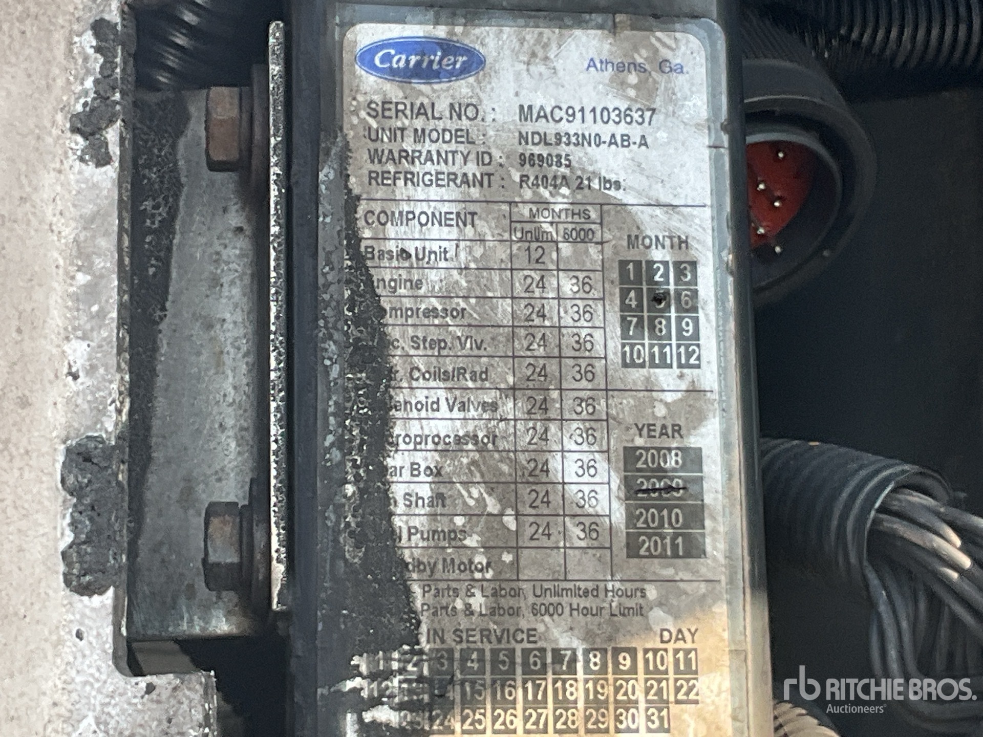 General Appearance with Refrigeration Unit Serial Number