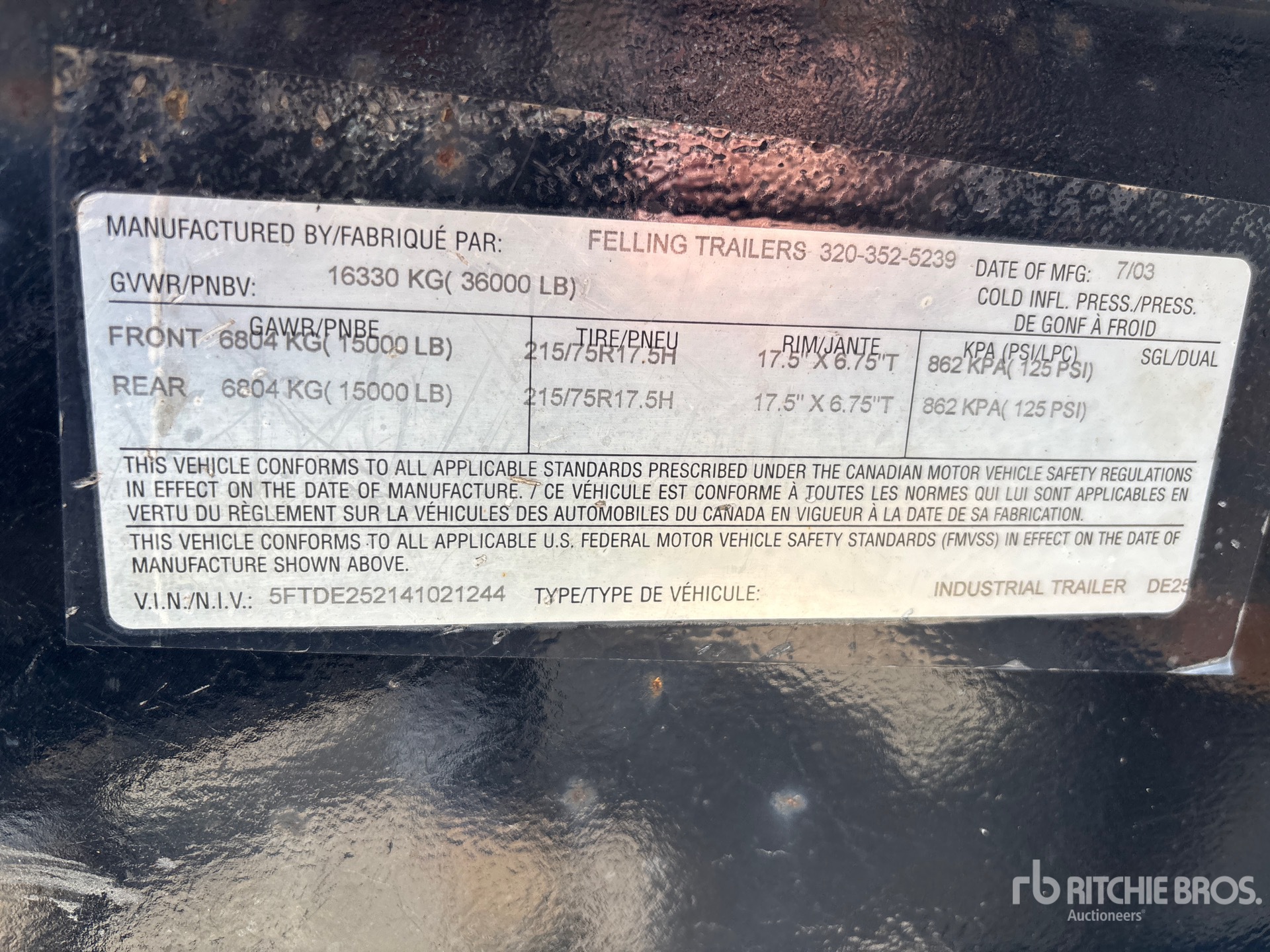 General Appearance with Serial Number / VIN