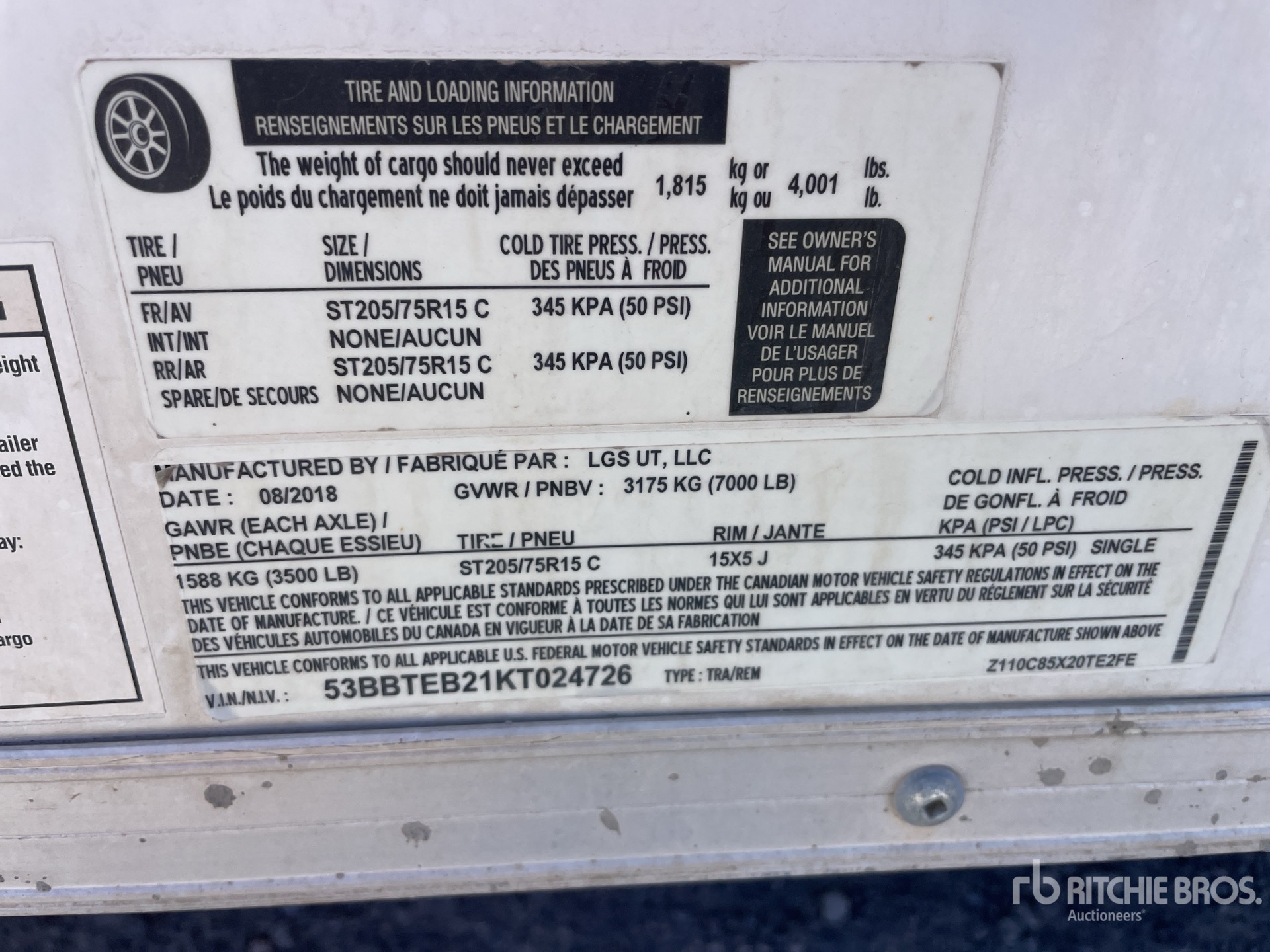 General Appearance with Serial Number / VIN