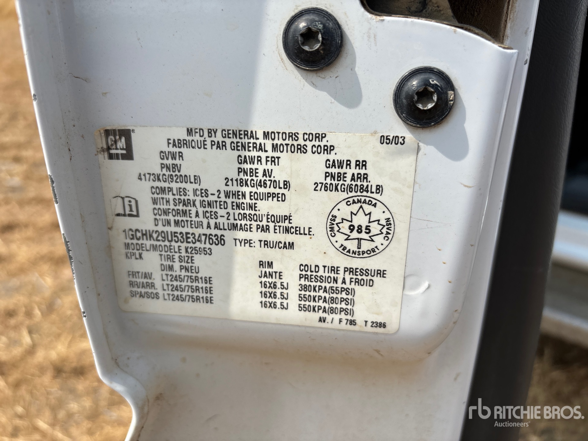 General Appearance with Serial Number / VIN