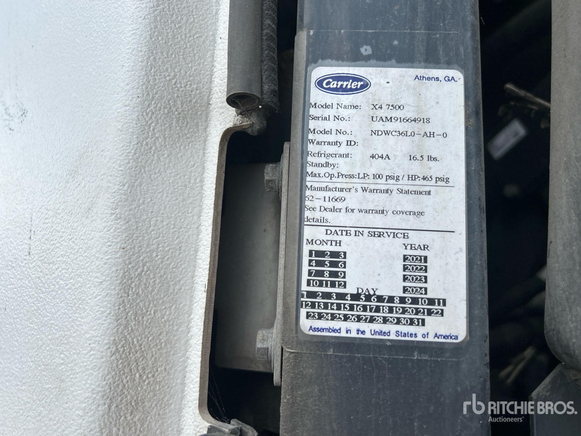 General Appearance with Refrigeration Unit Serial Number