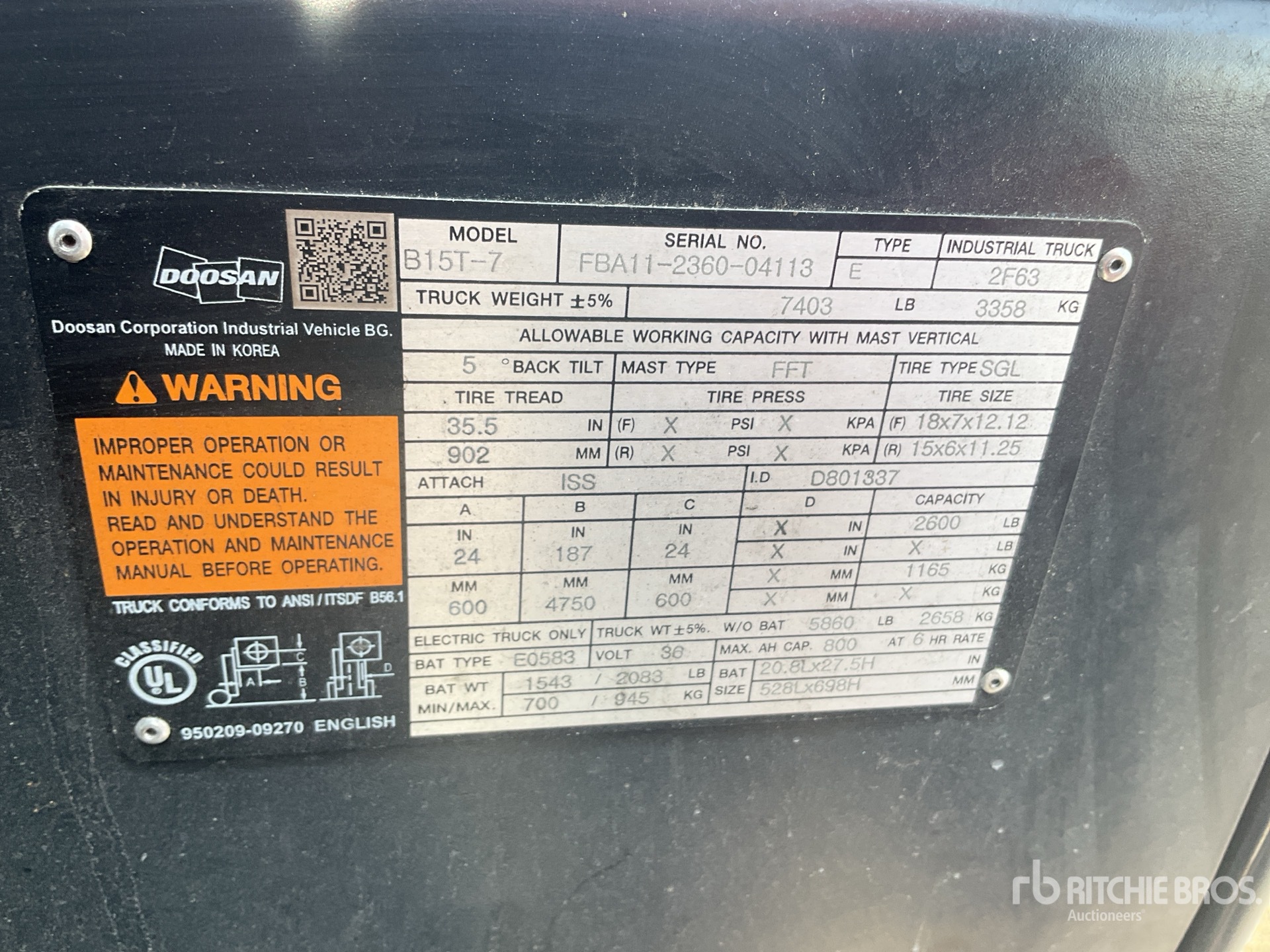 General Appearance with Serial Number / VIN