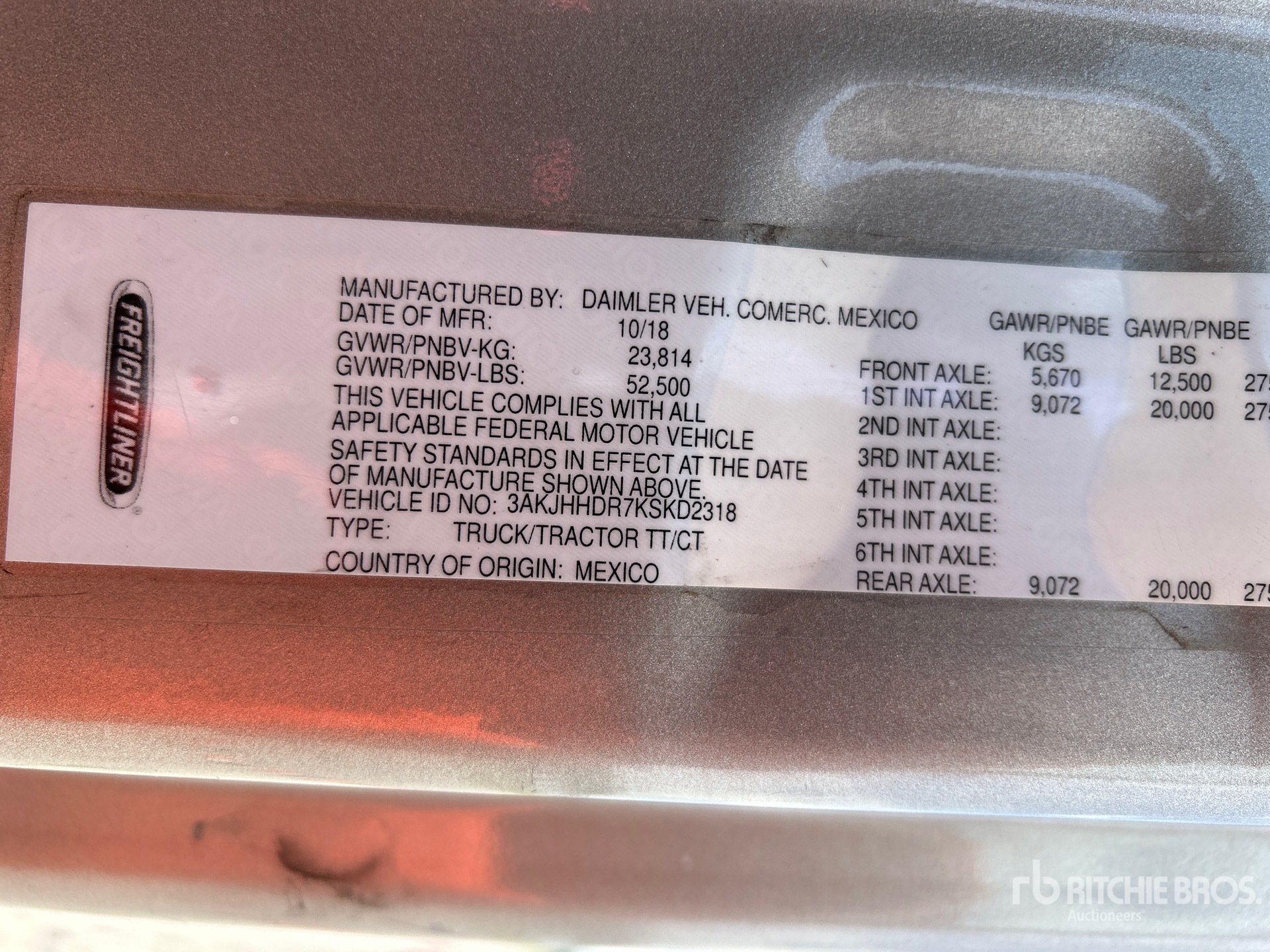 General Appearance with Serial Number / VIN