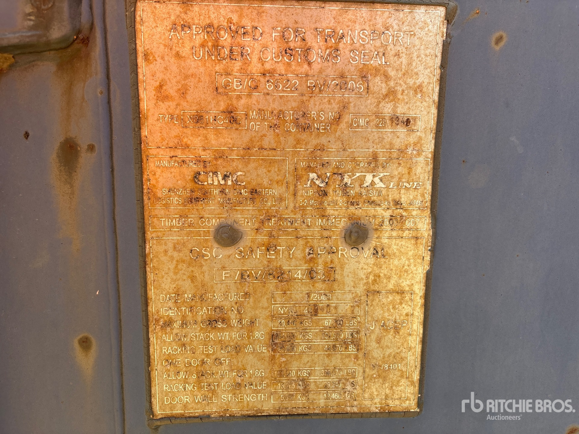 General Appearance with Serial Number / VIN