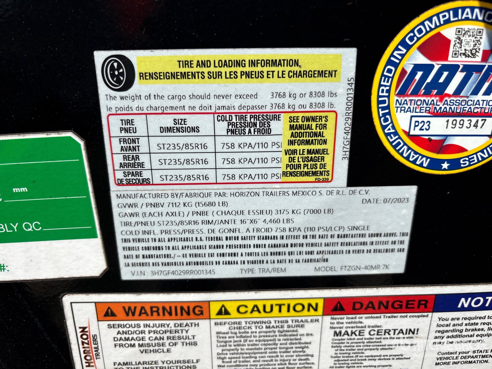 General Appearance with Serial Number / VIN