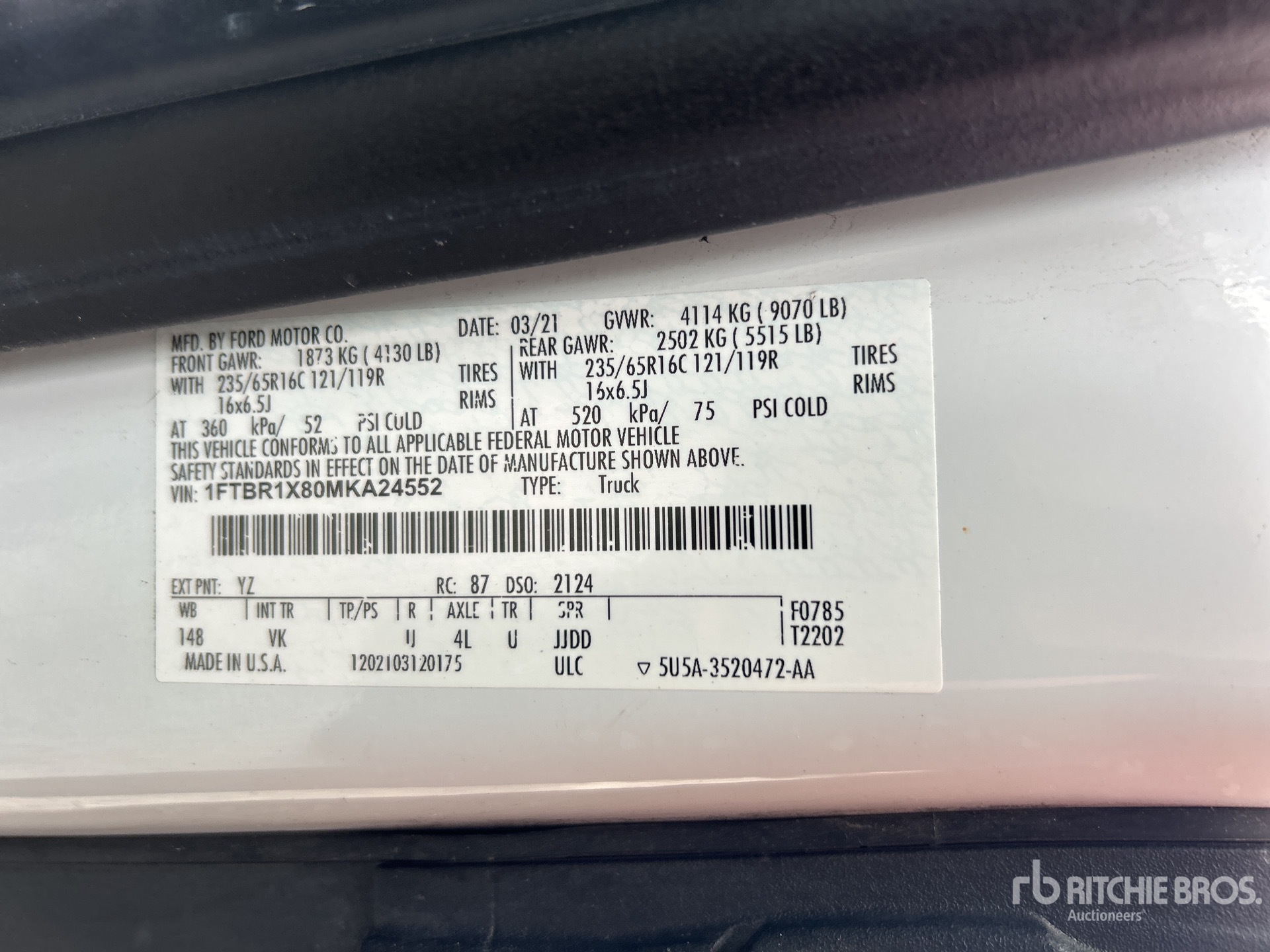 General Appearance with Serial Number / VIN