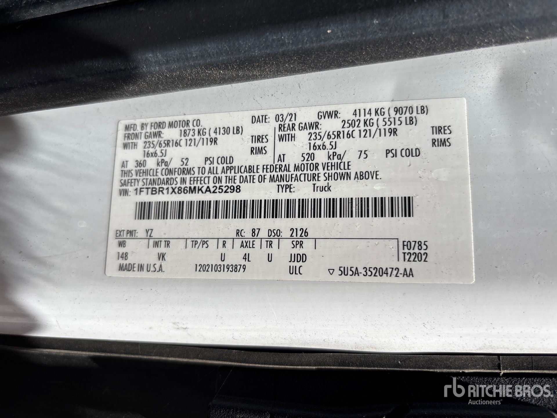 General Appearance with Serial Number / VIN