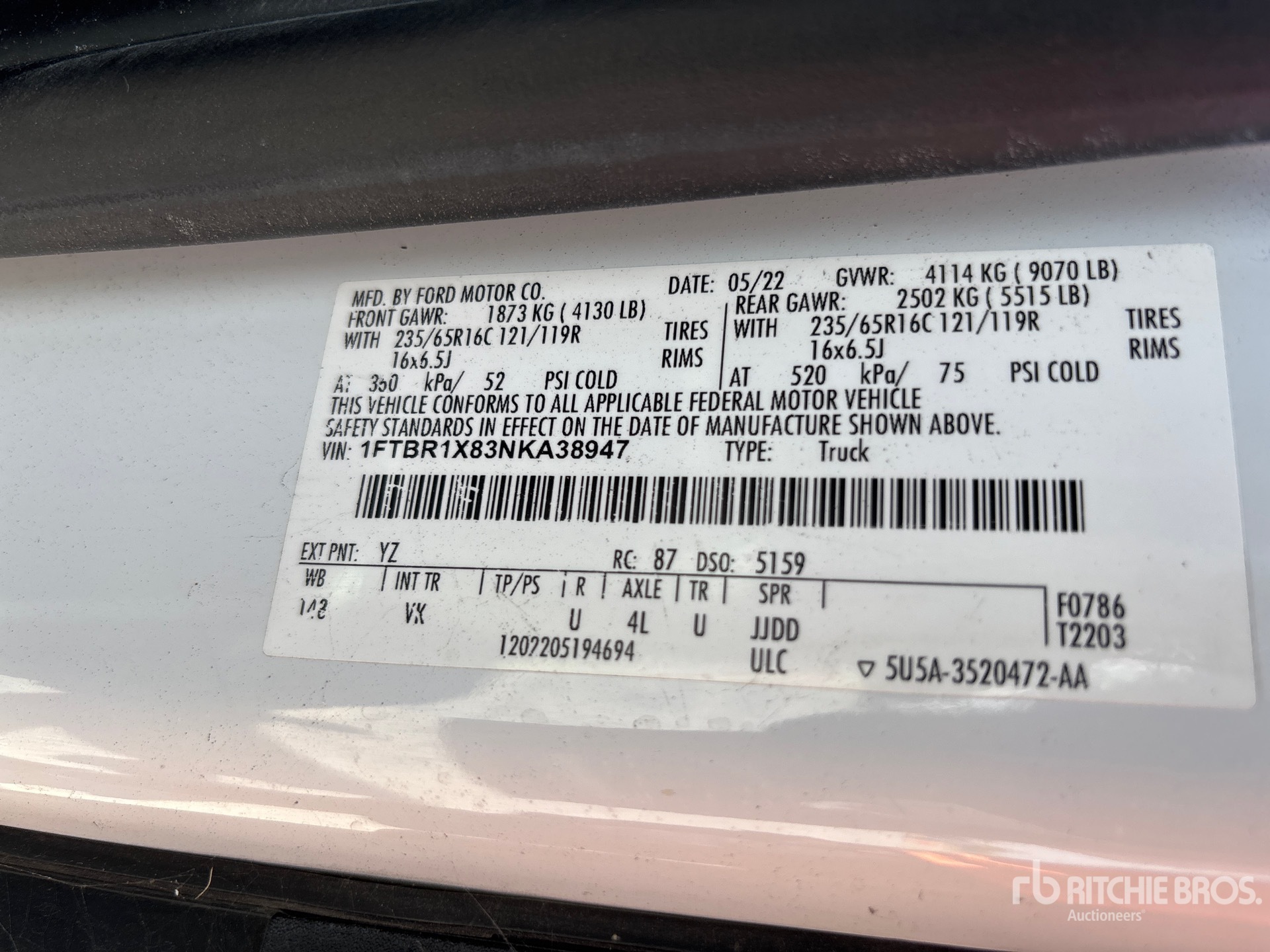 General Appearance with Serial Number / VIN