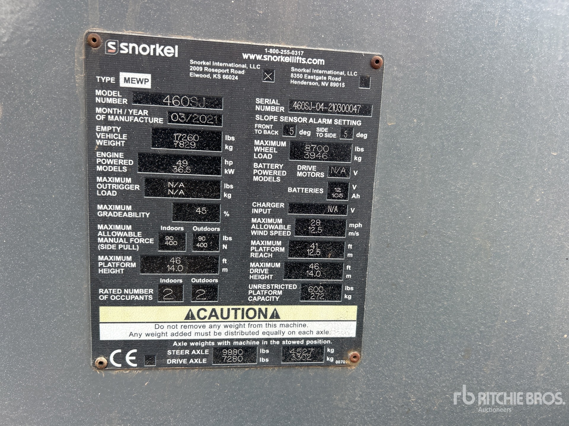 General Appearance with Serial Number / VIN