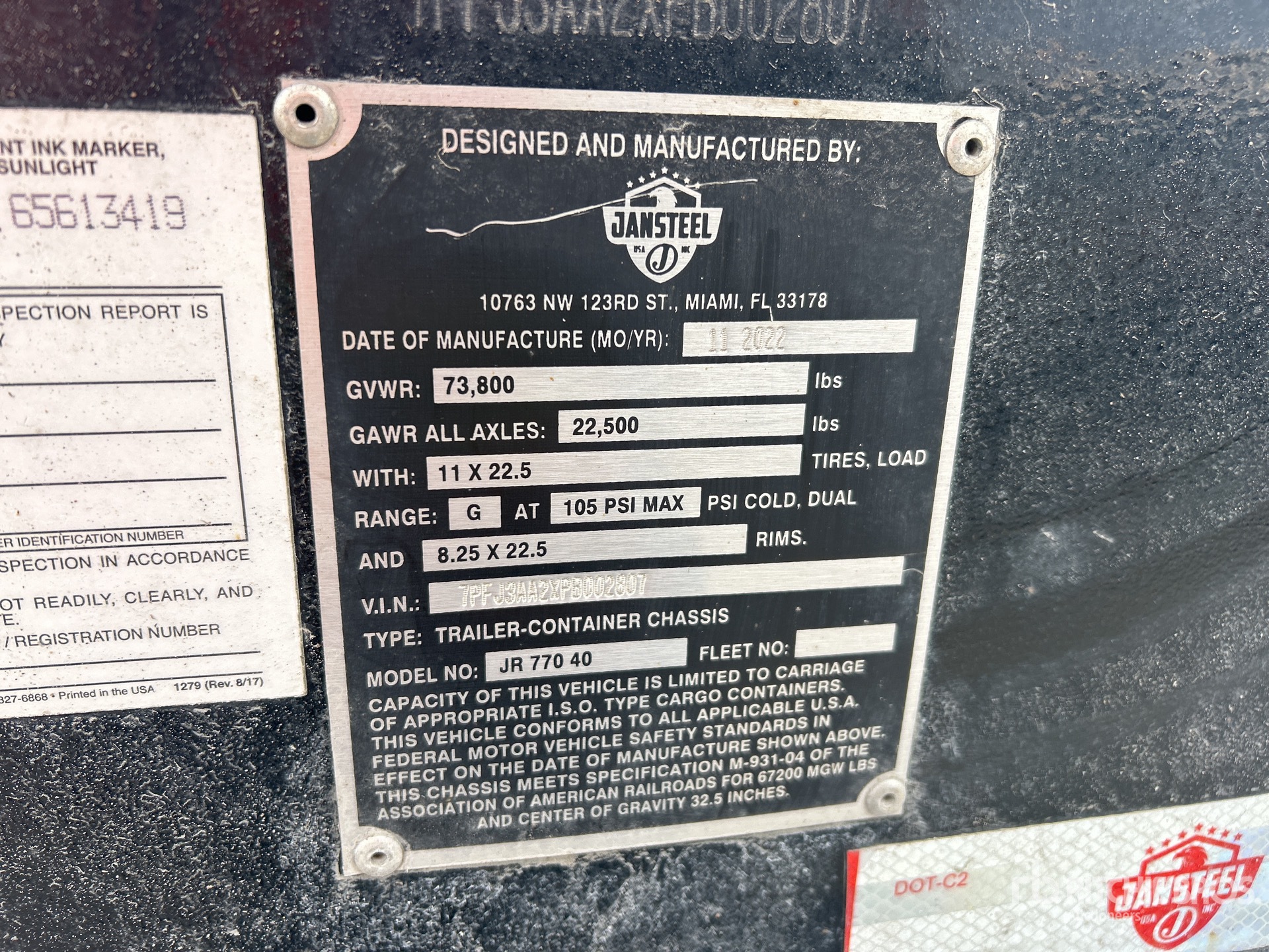 General Appearance with Serial Number / VIN
