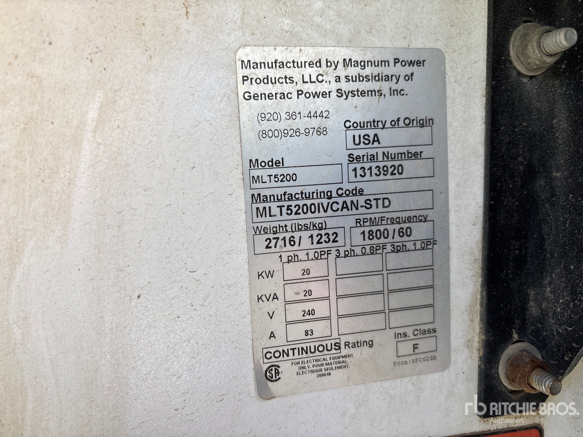 General Appearance with Unit Serial Number