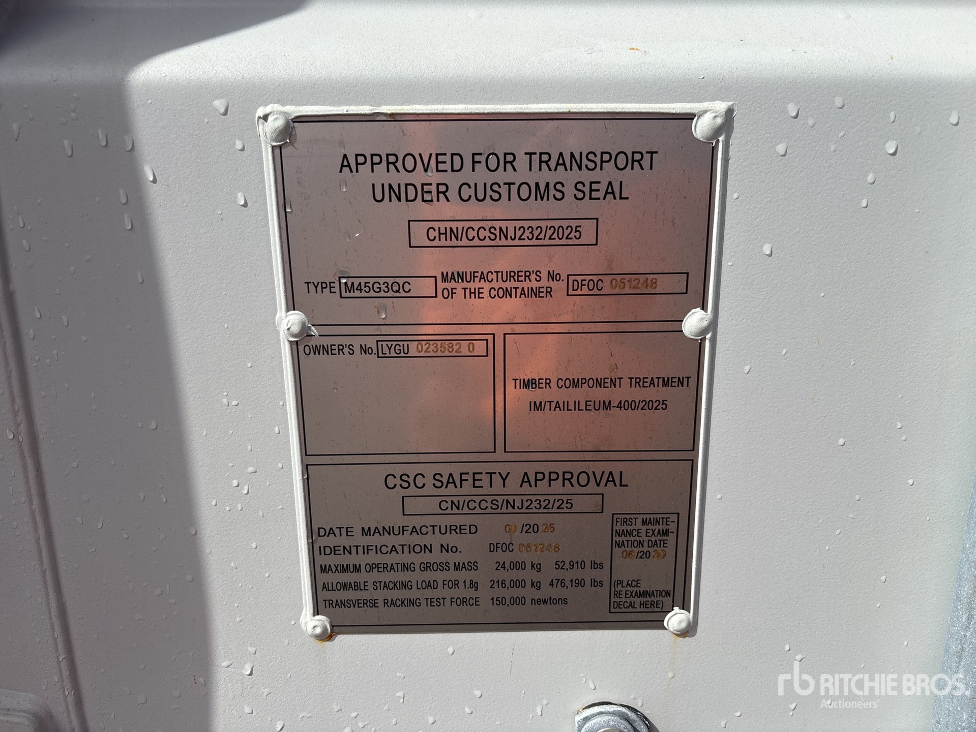General Appearance with Serial Number / VIN