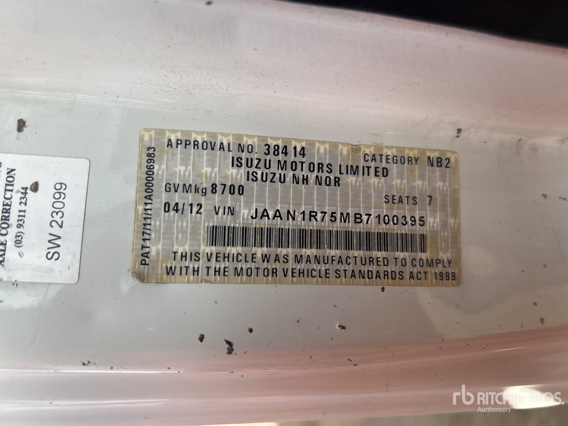General Appearance with Serial Number / VIN