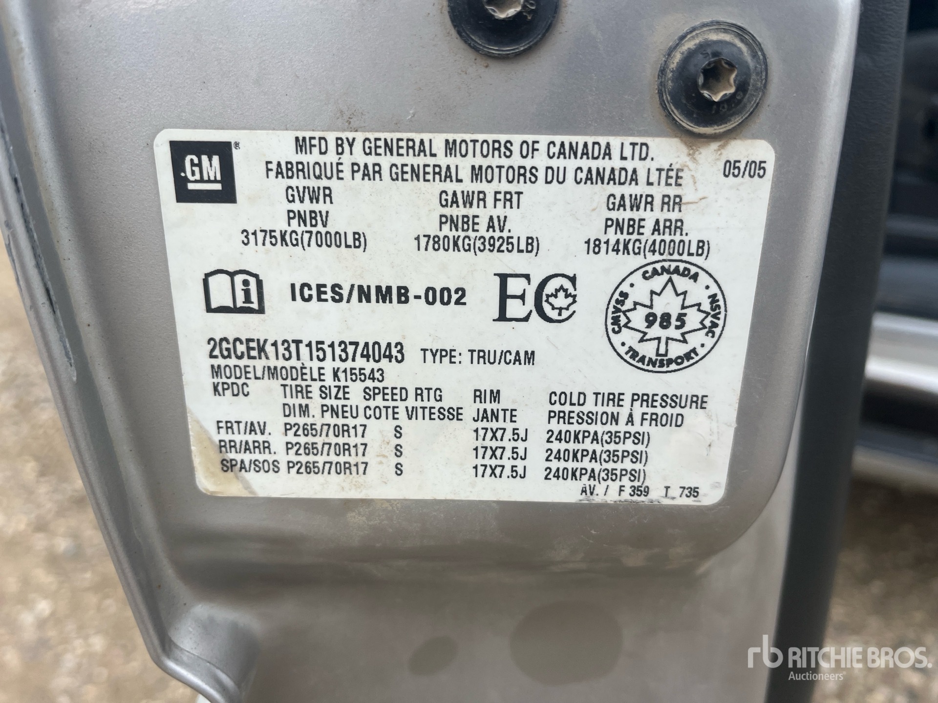 General Appearance with Serial Number / VIN