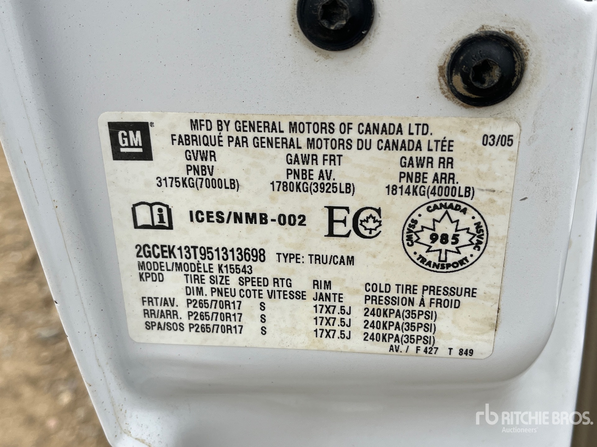 General Appearance with Serial Number / VIN