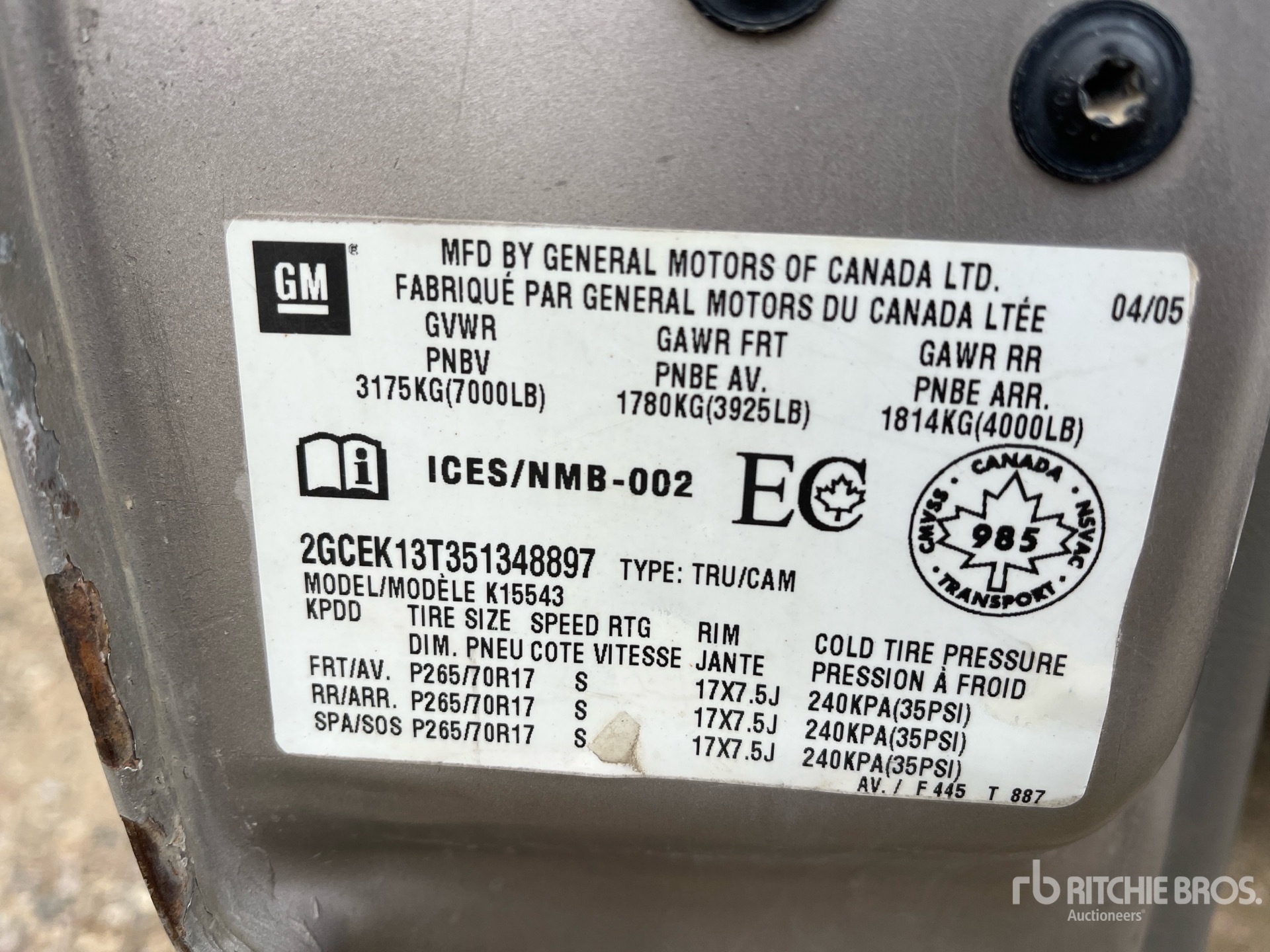 General Appearance with Serial Number / VIN