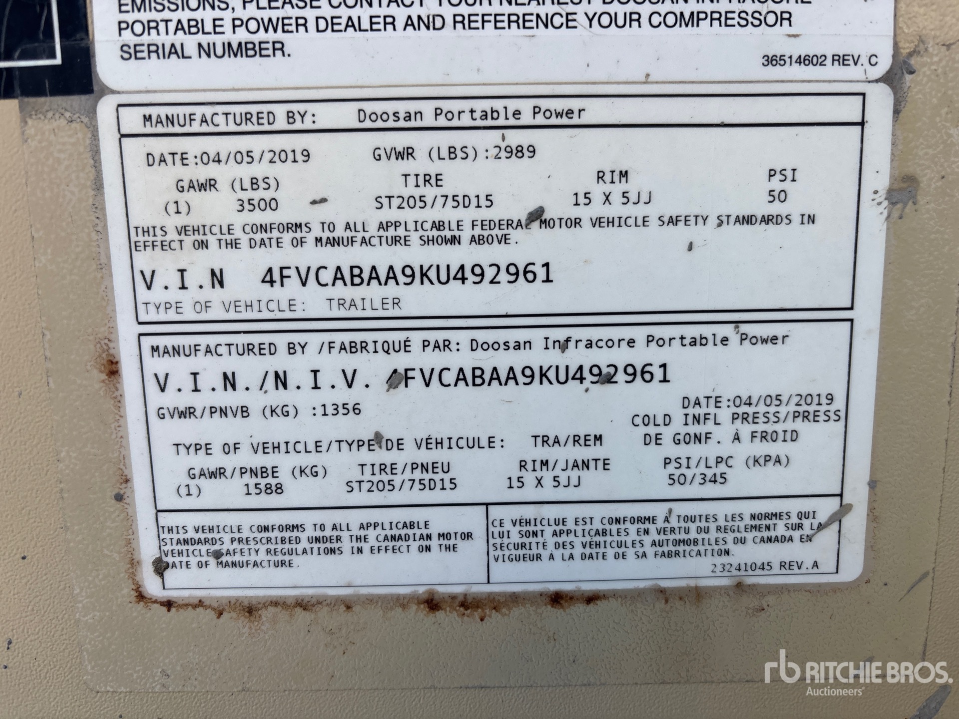 General Appearance with Serial Number / VIN