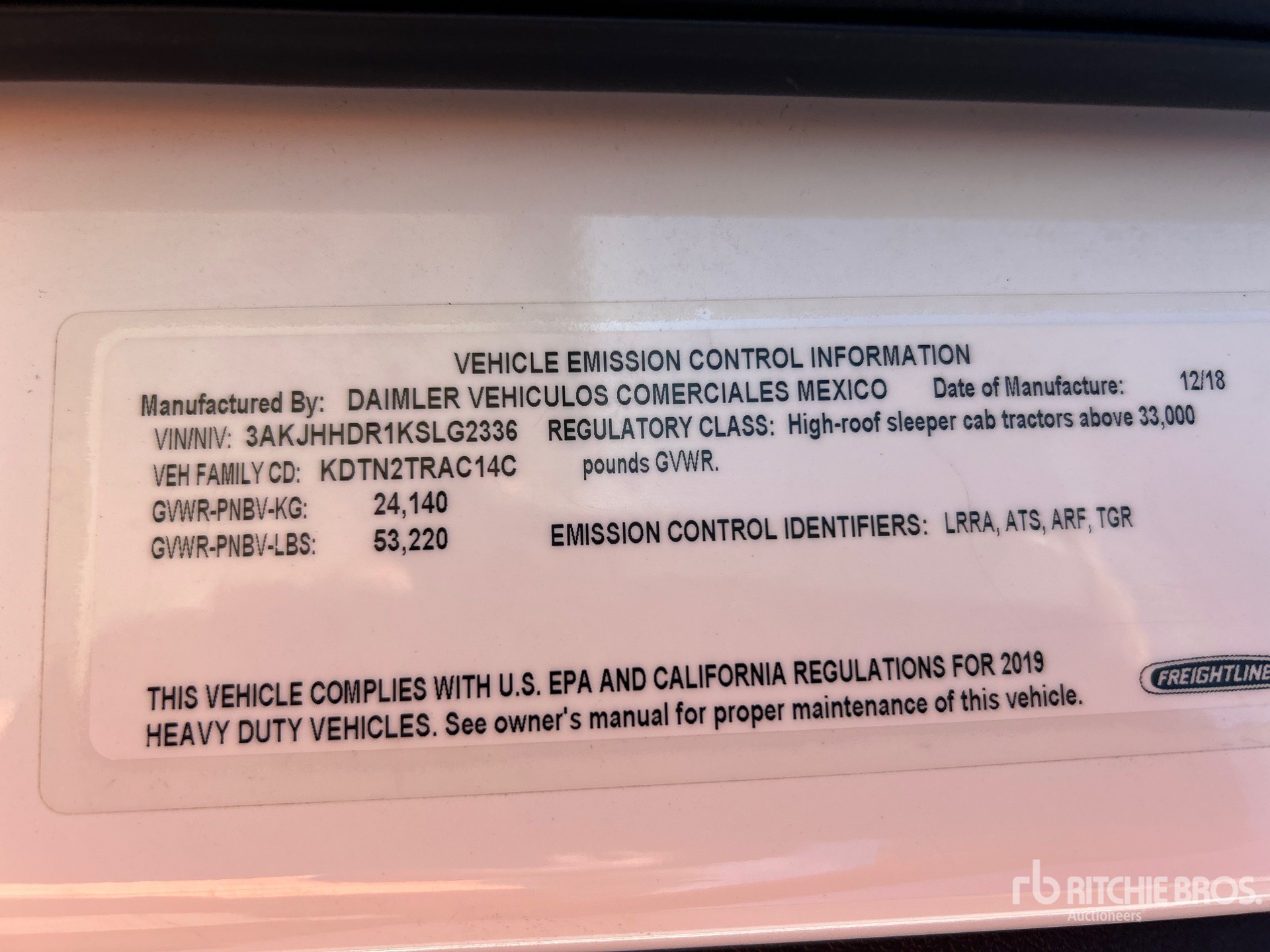 General Appearance with Serial Number / VIN