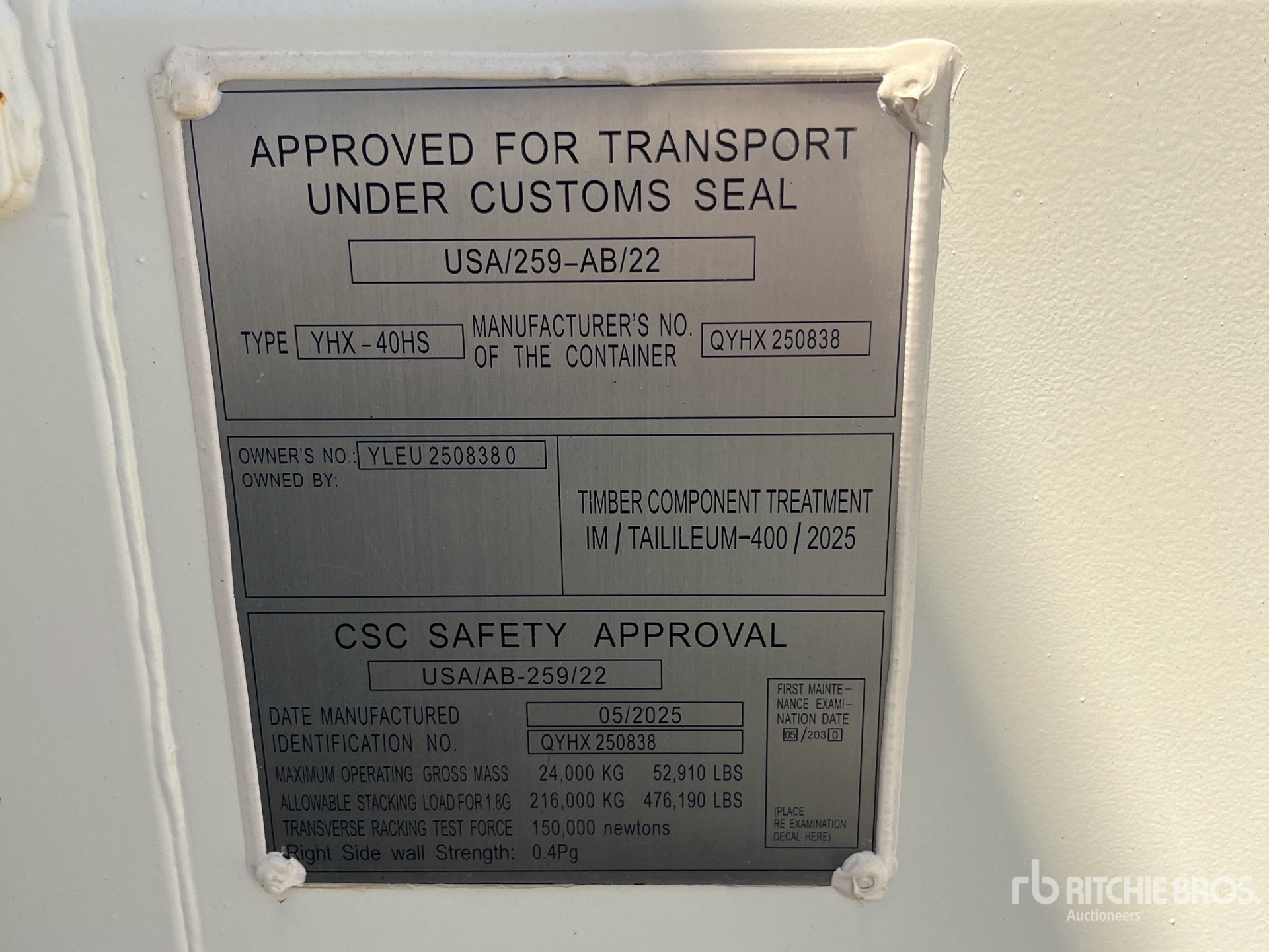 General Appearance with Serial Number / VIN