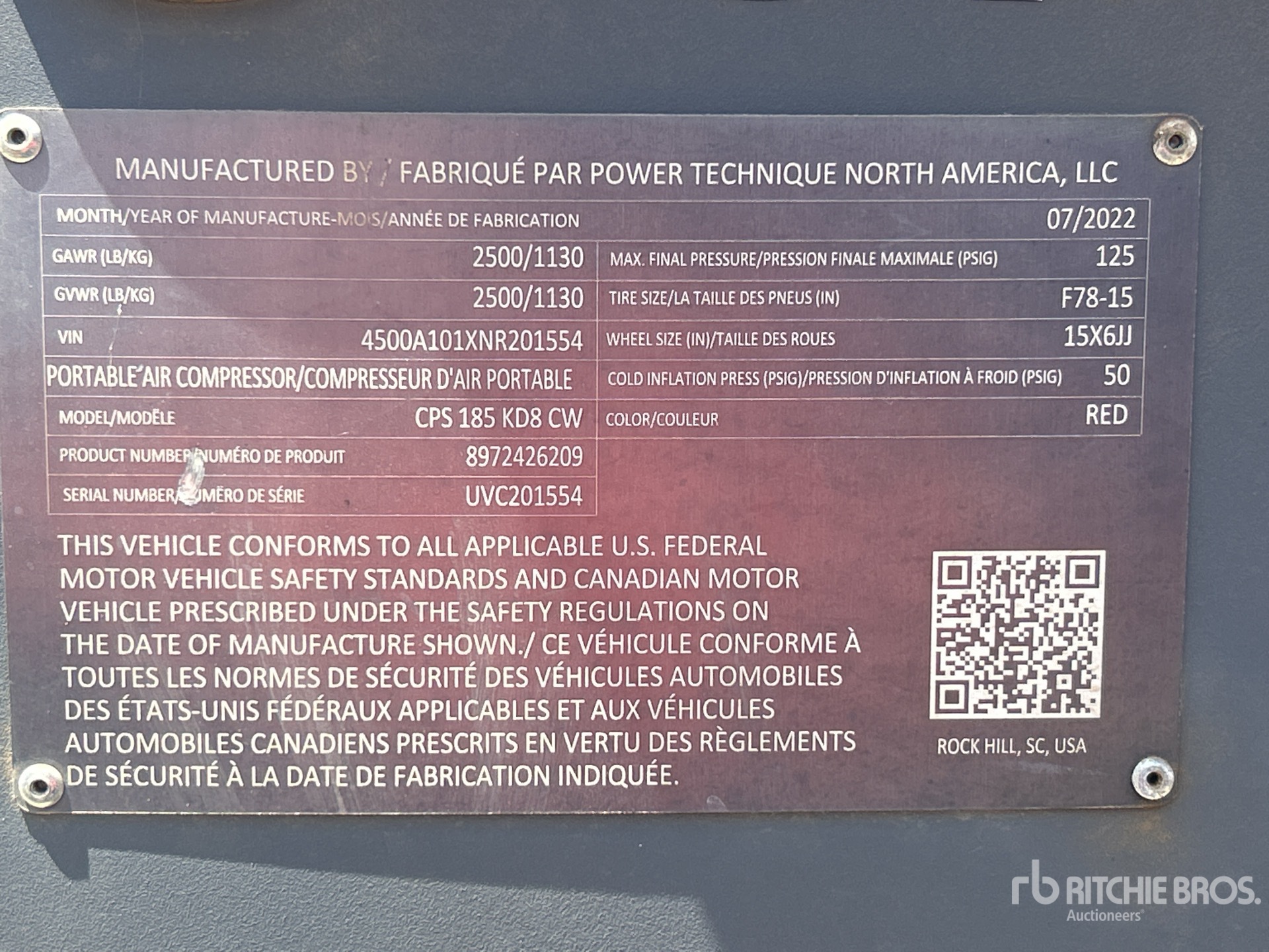 General Appearance with Serial Number / VIN