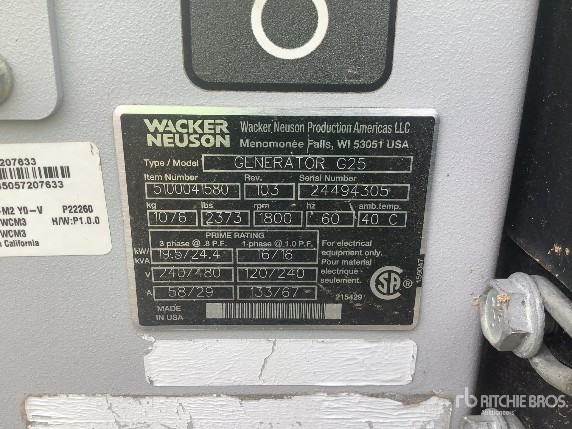 General Appearance with Unit Serial Number