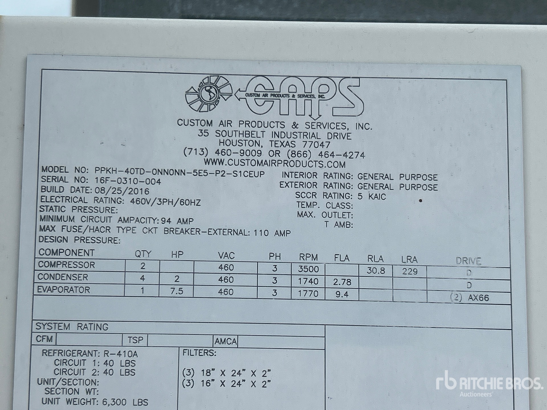General Appearance with Serial Number / VIN