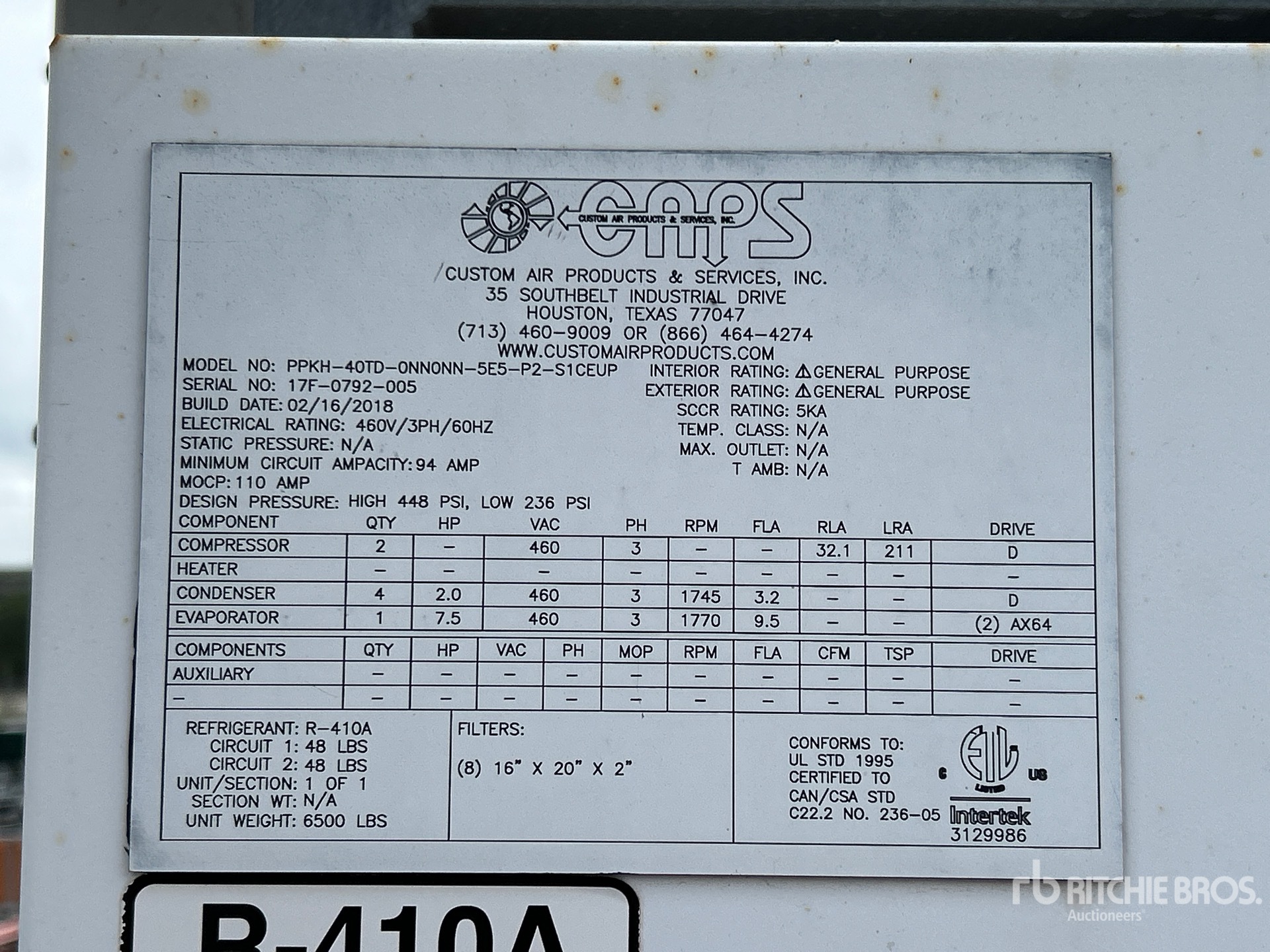 General Appearance with Serial Number / VIN