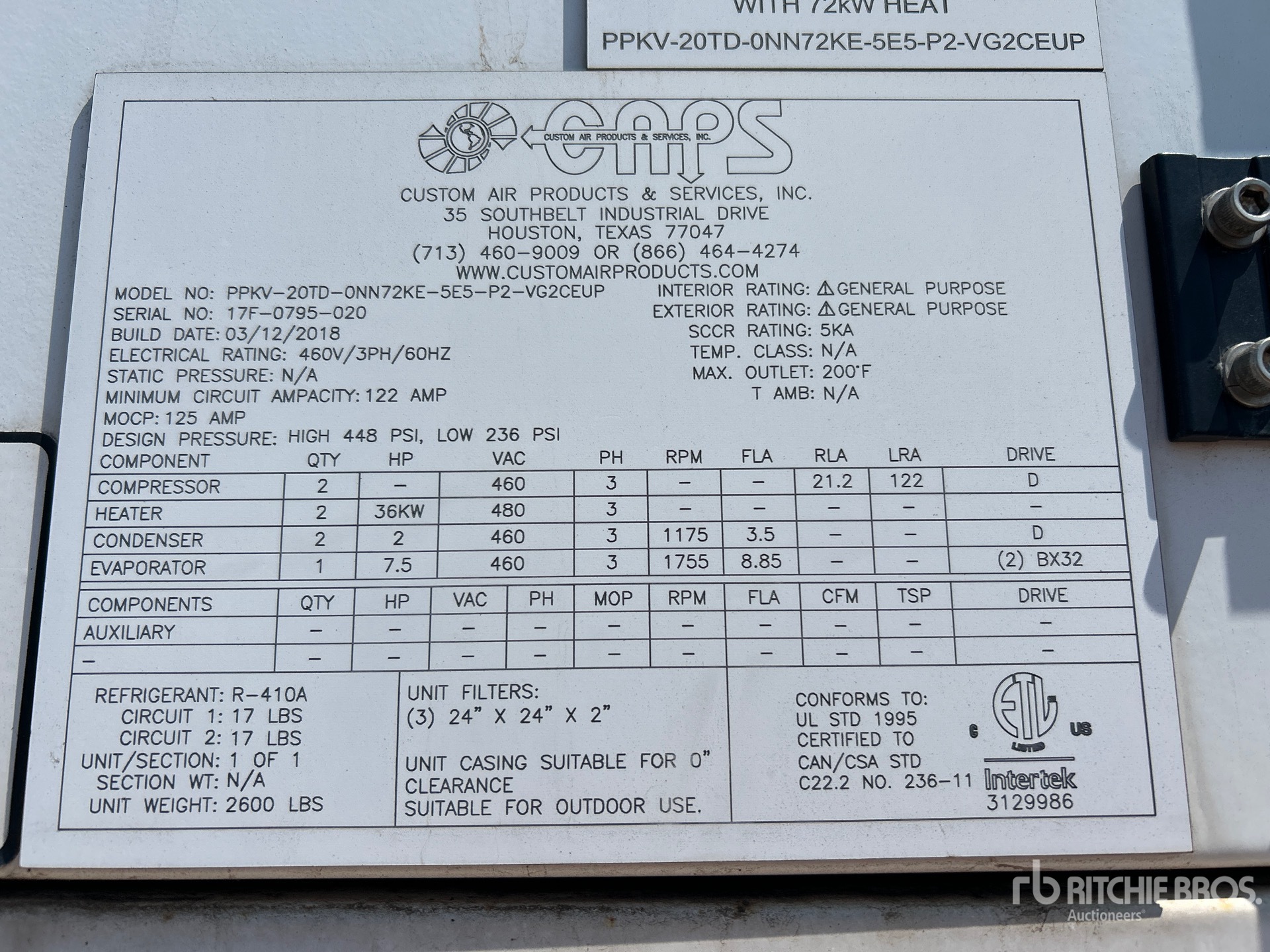 General Appearance with Serial Number / VIN