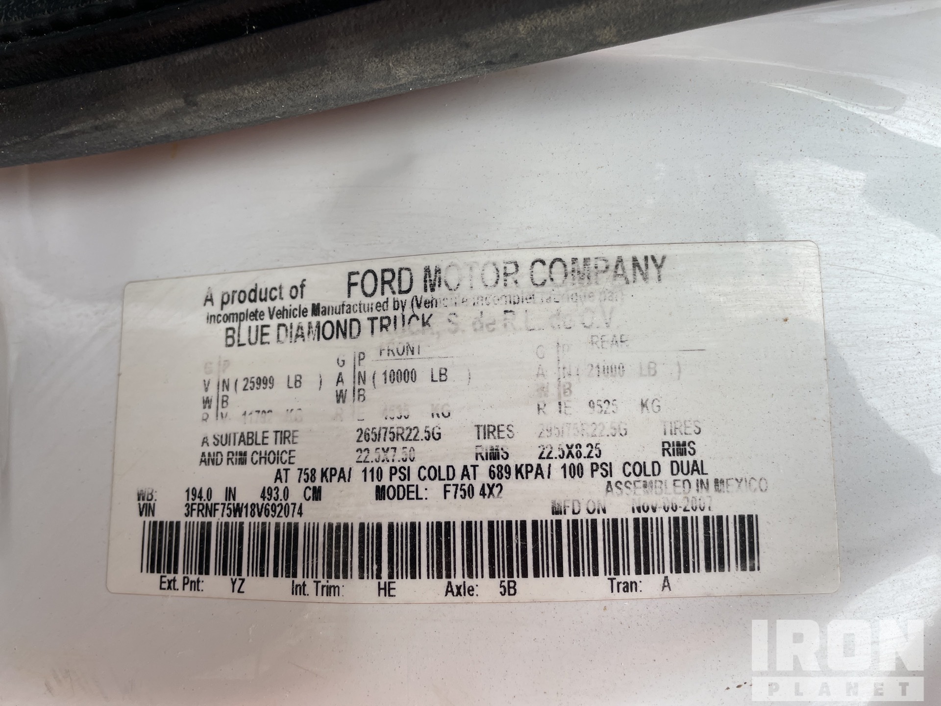 General Appearance with Serial Number / VIN