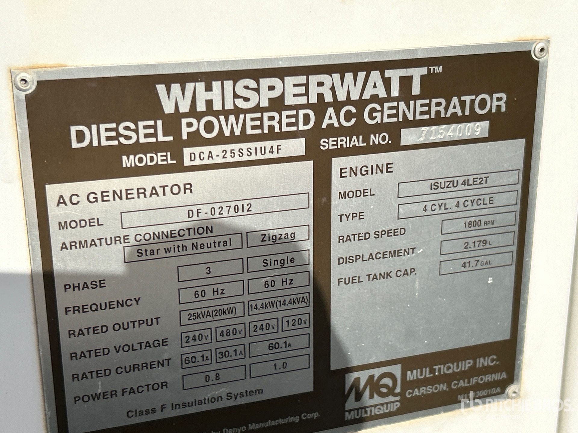 General Appearance with Unit Serial Number