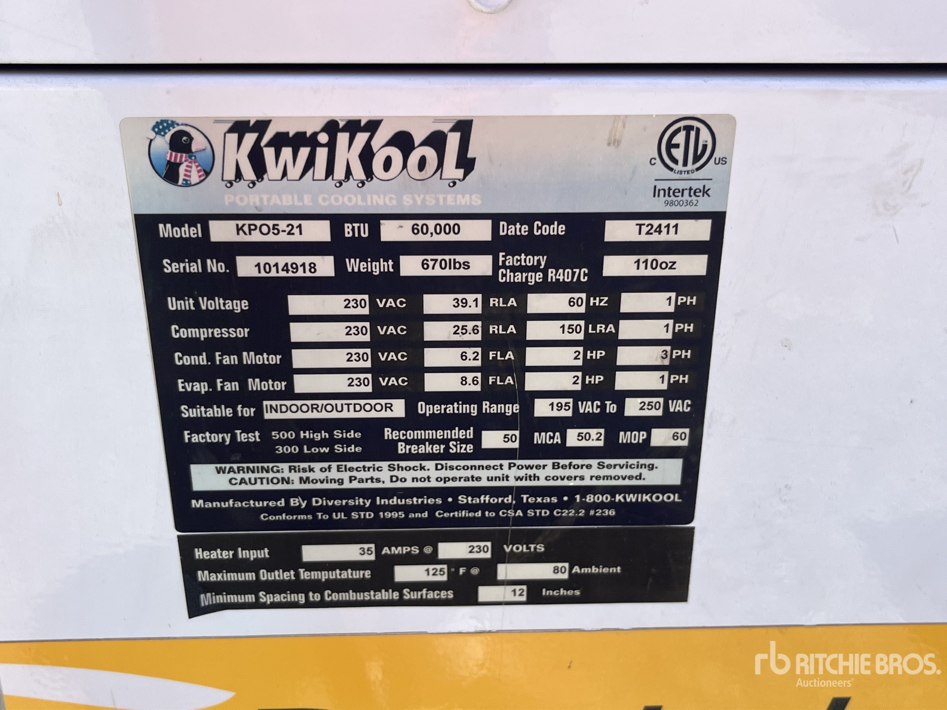 General Appearance with Serial Number / VIN