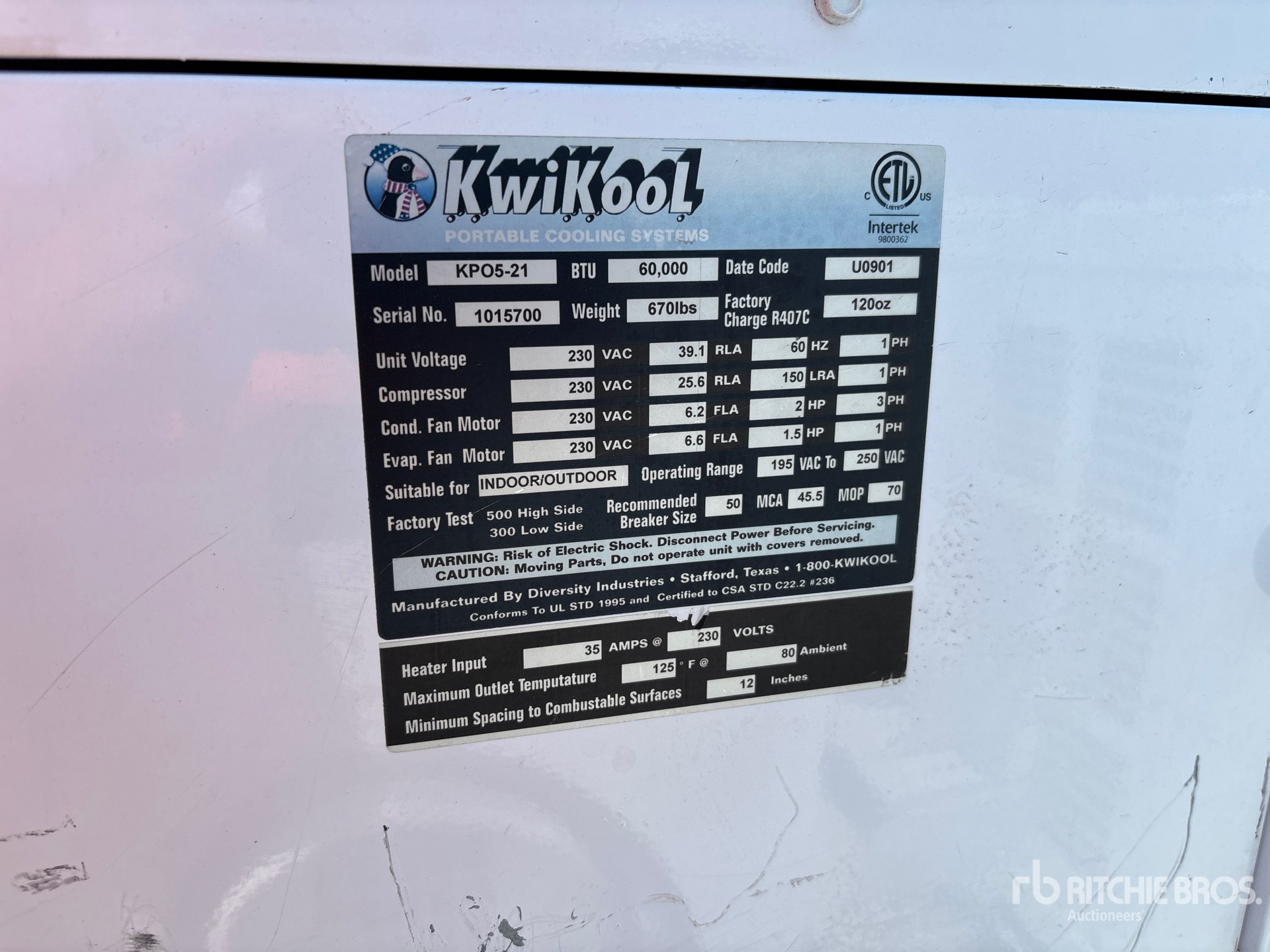 General Appearance with Serial Number / VIN