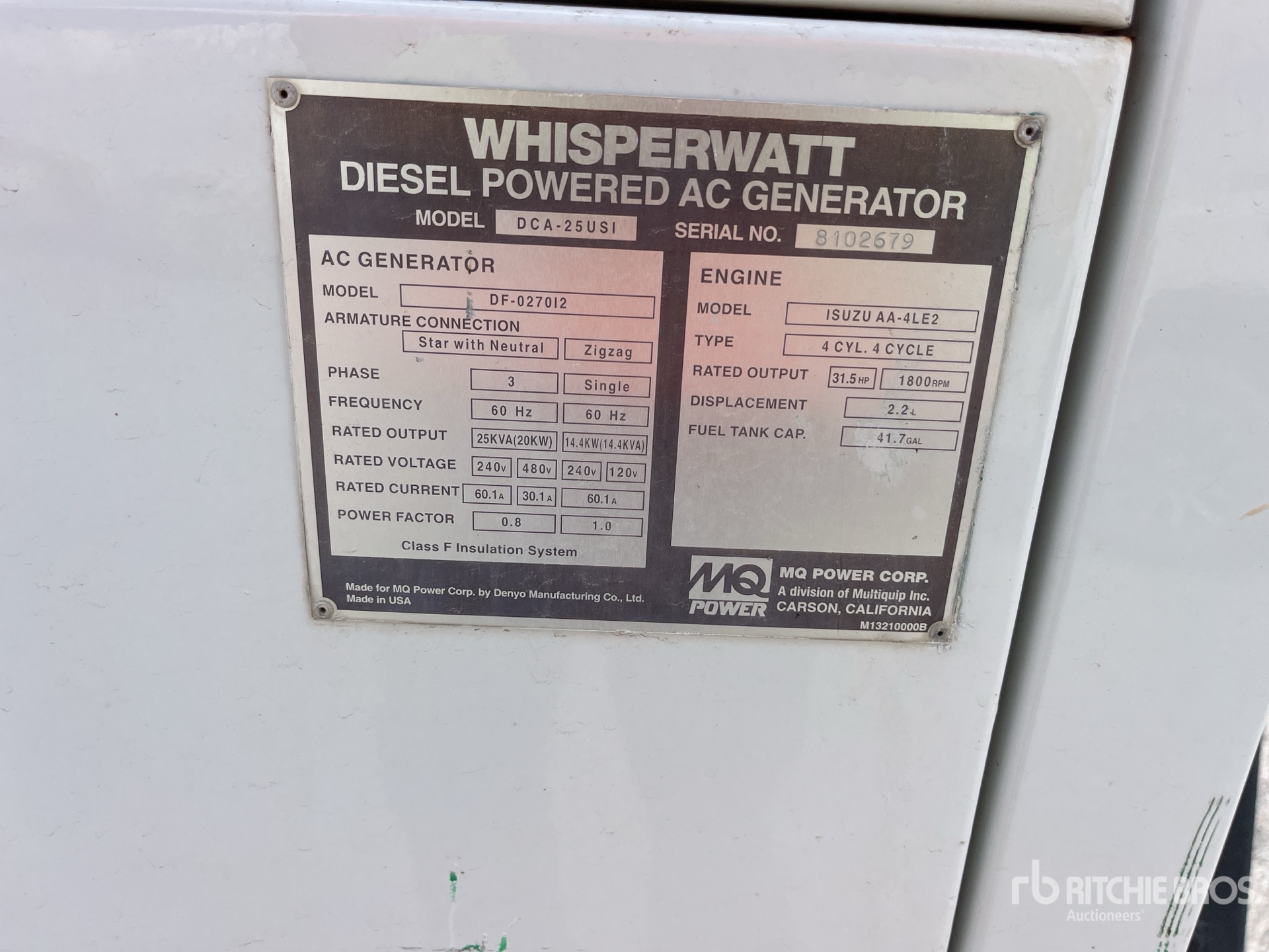 General Appearance with Unit Serial Number